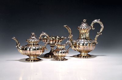 Image Kaffee- und Teeset aus Silber, Barockstil, um 1900, Silber geprüft, Teekanne, ...