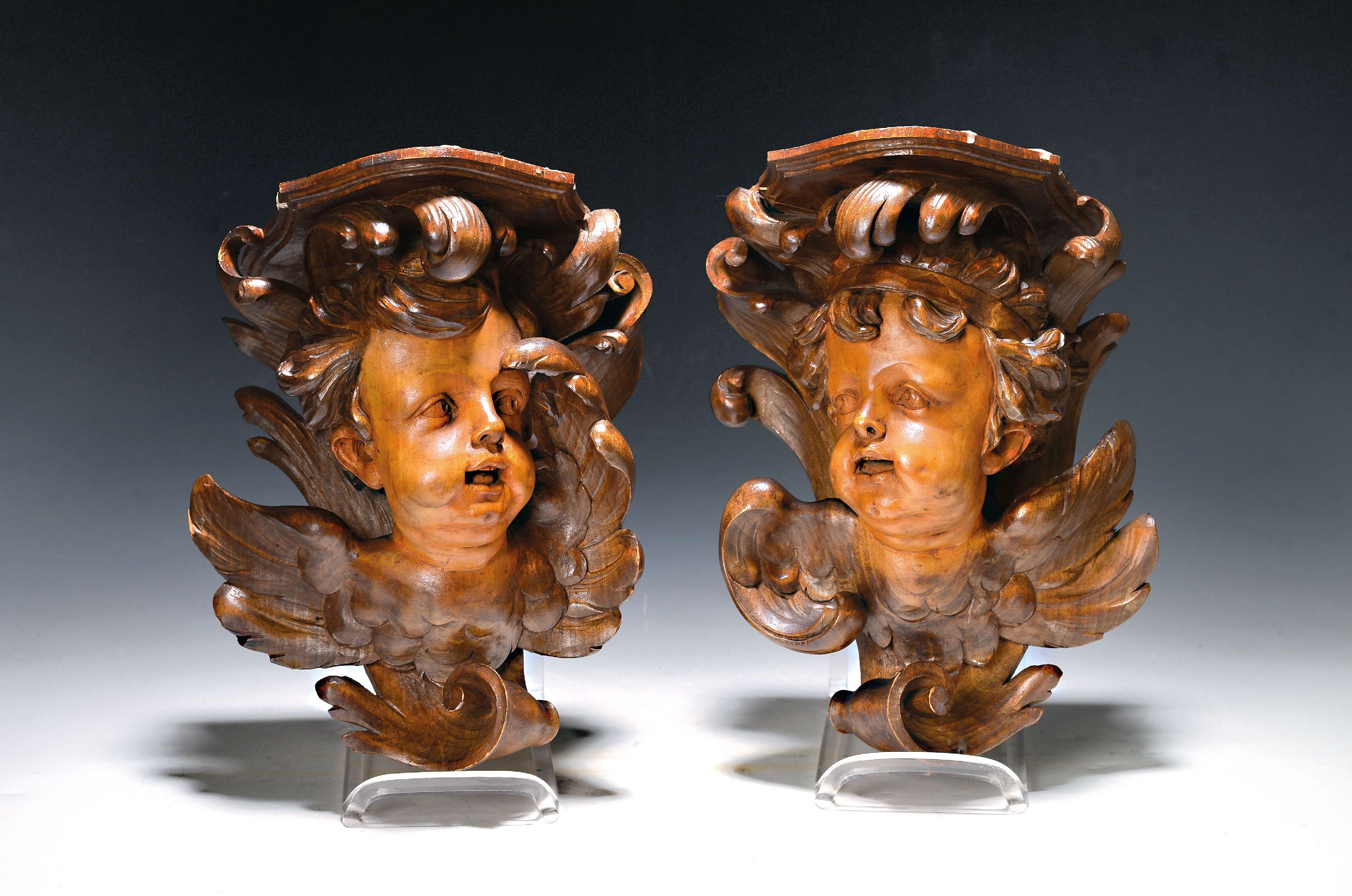 Image 27026104 - Paar Wandkonsolen mit Engelsköpfen, wohl Südtirol/Süddeutschland, 20. Jh., ...