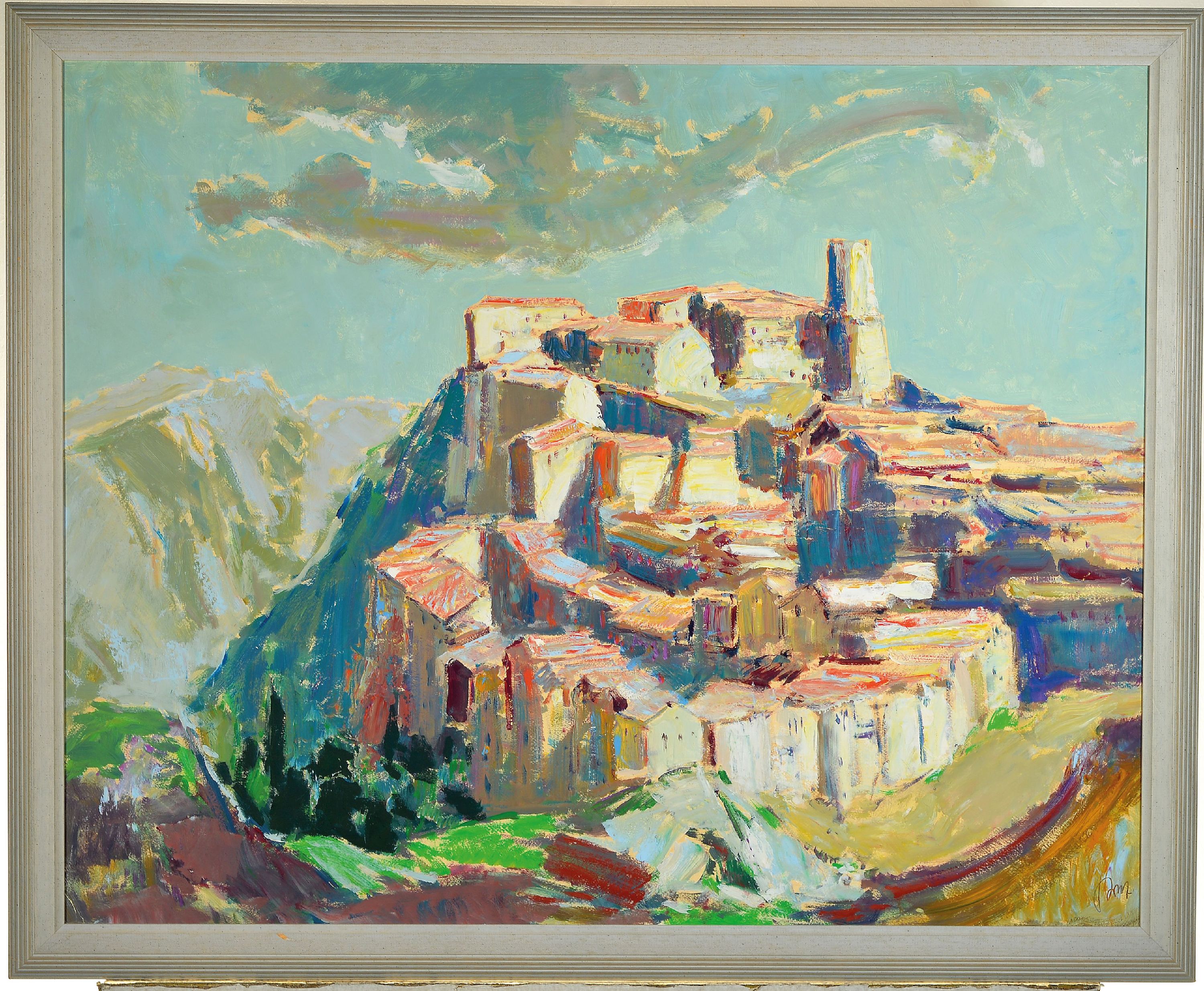 Detail k: Karl Graf, 1902 Rothenburg-1986 Speyer, Blick auf eine südliche Stadt auf einem Hügel, Öl/Malkarton, rechts unten sign., ca. 67x83cm, R. ca. ...