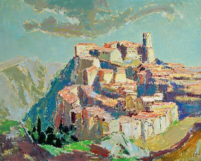 Image Karl Graf, 1902 Rothenburg-1986 Speyer, Blick auf eine südliche Stadt auf einem Hügel, ...