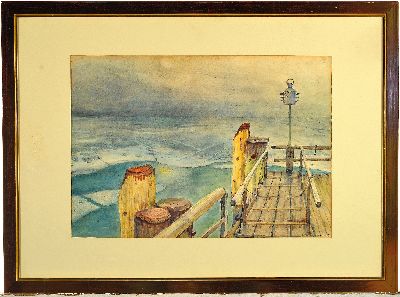 27026490k - Eugen Croissant, 1898 Landau-1976 Breitbrunn, Uferlandschaft mit Steg, Aquarell auf ...