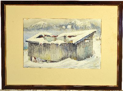 27026500k - Eugen Croissant, 1898 Landau-1976 Breitbrunn, Winterlandschaft mit Hütte im Schnee, ...