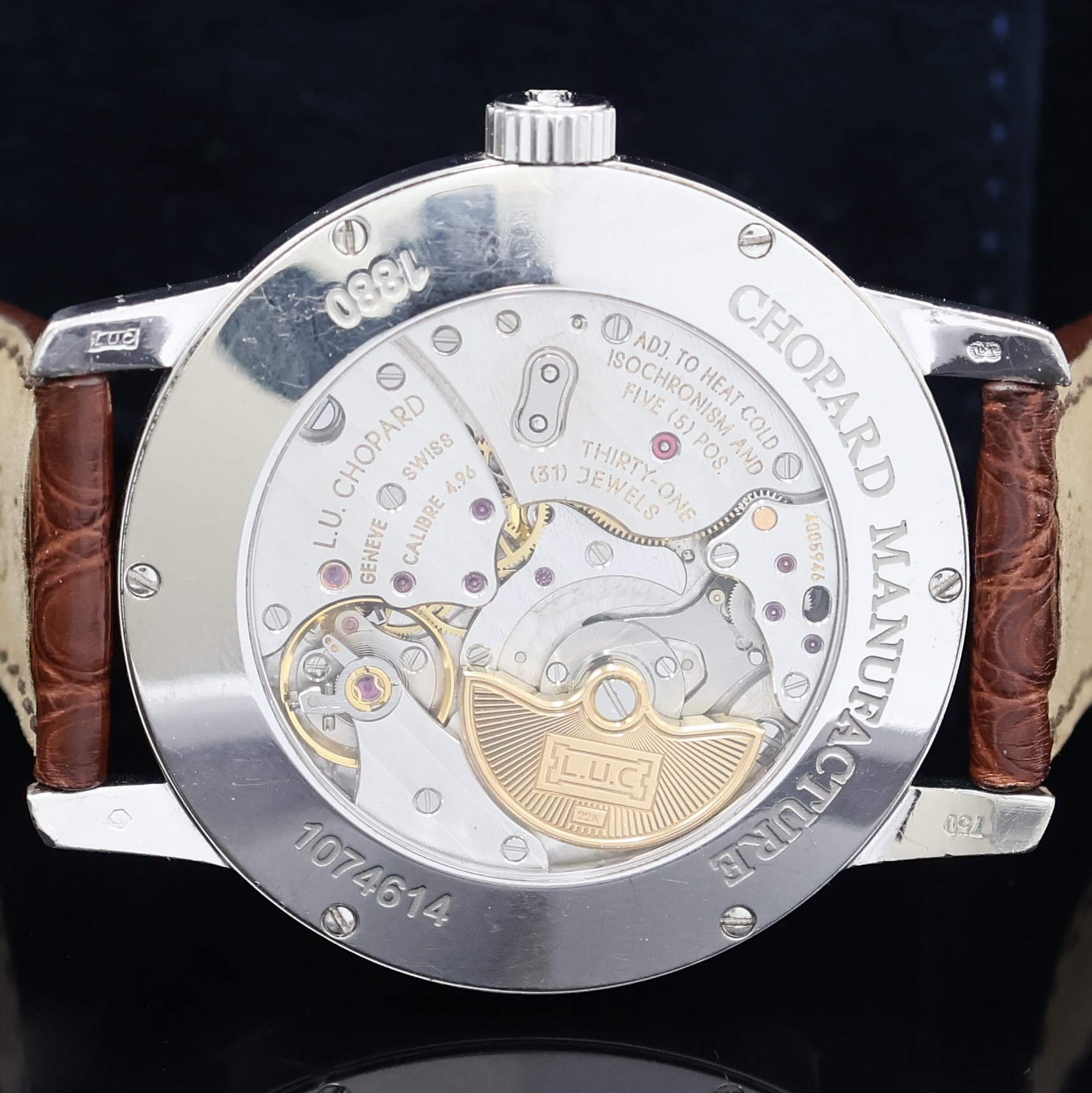 Detail e: CHOPARD Armbanduhr L.U.C. Classic Twin in WG 750/000 Referenz 161880-1001, Automatik, Schweiz um 2010, beids. vergl., Boden 6-fach verschr., orig. ...