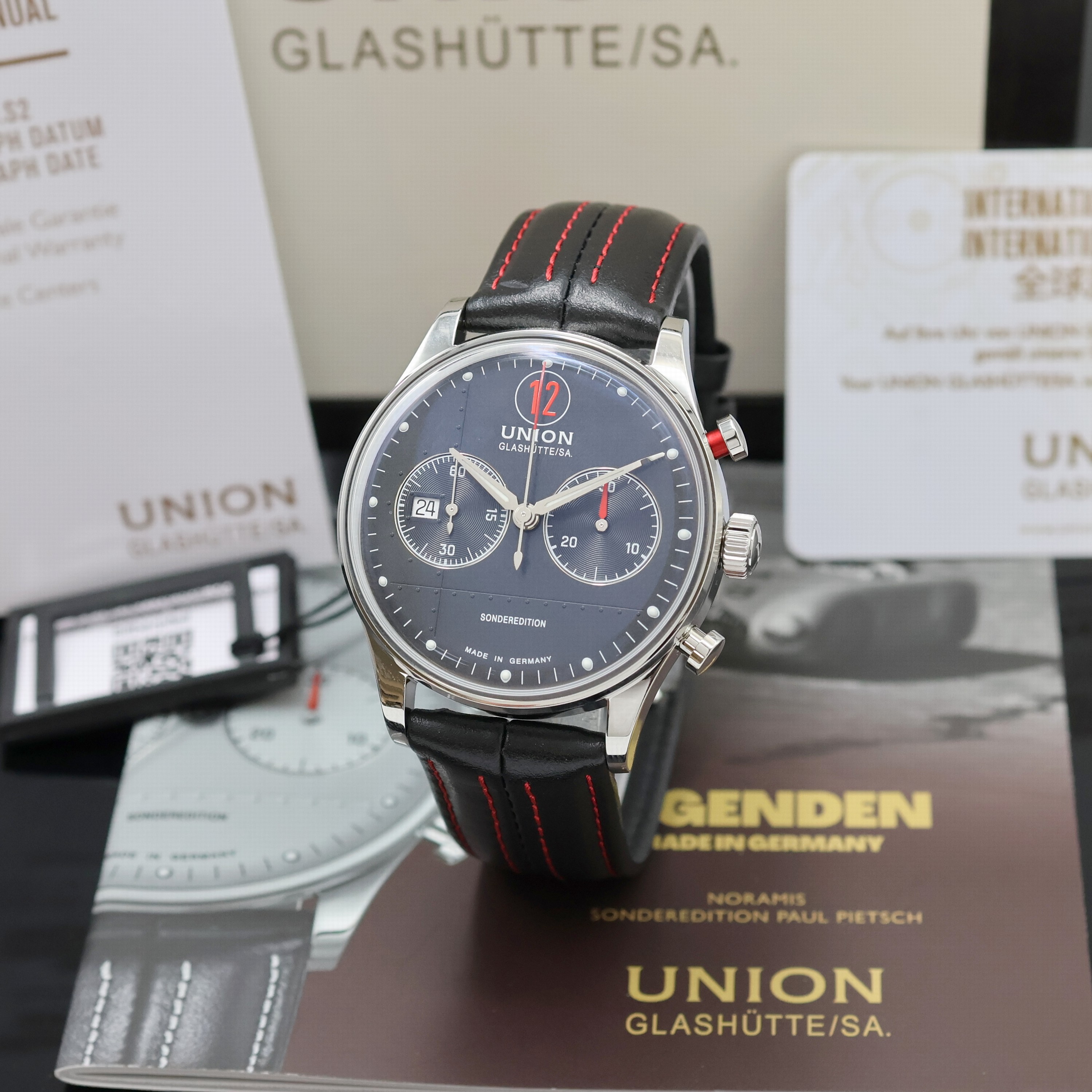 Image 27027000 - UNION GLASHÜTTE nahezu neuwertiger Armbandchronograph Sonderedition Paul Pietsch ...