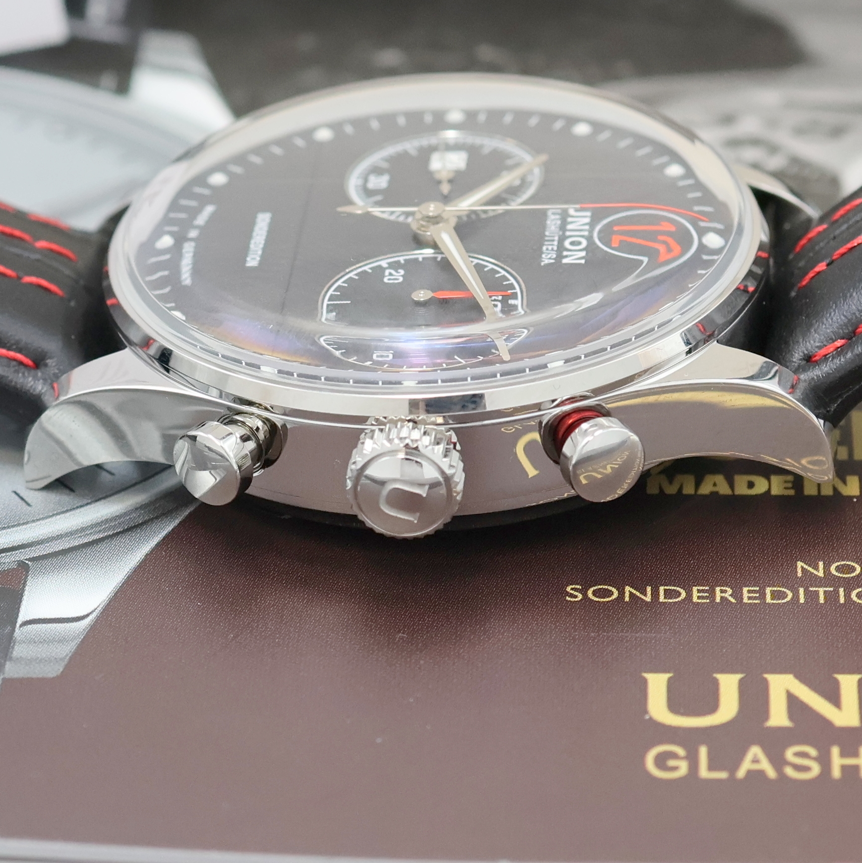 Detail d: UNION GLASHÜTTE nahezu neuwertiger Armbandchronograph Sonderedition Paul Pietsch Referenz D012.427.16.082.00, Automatik, Edelstahlgeh. inkl. orig. ...