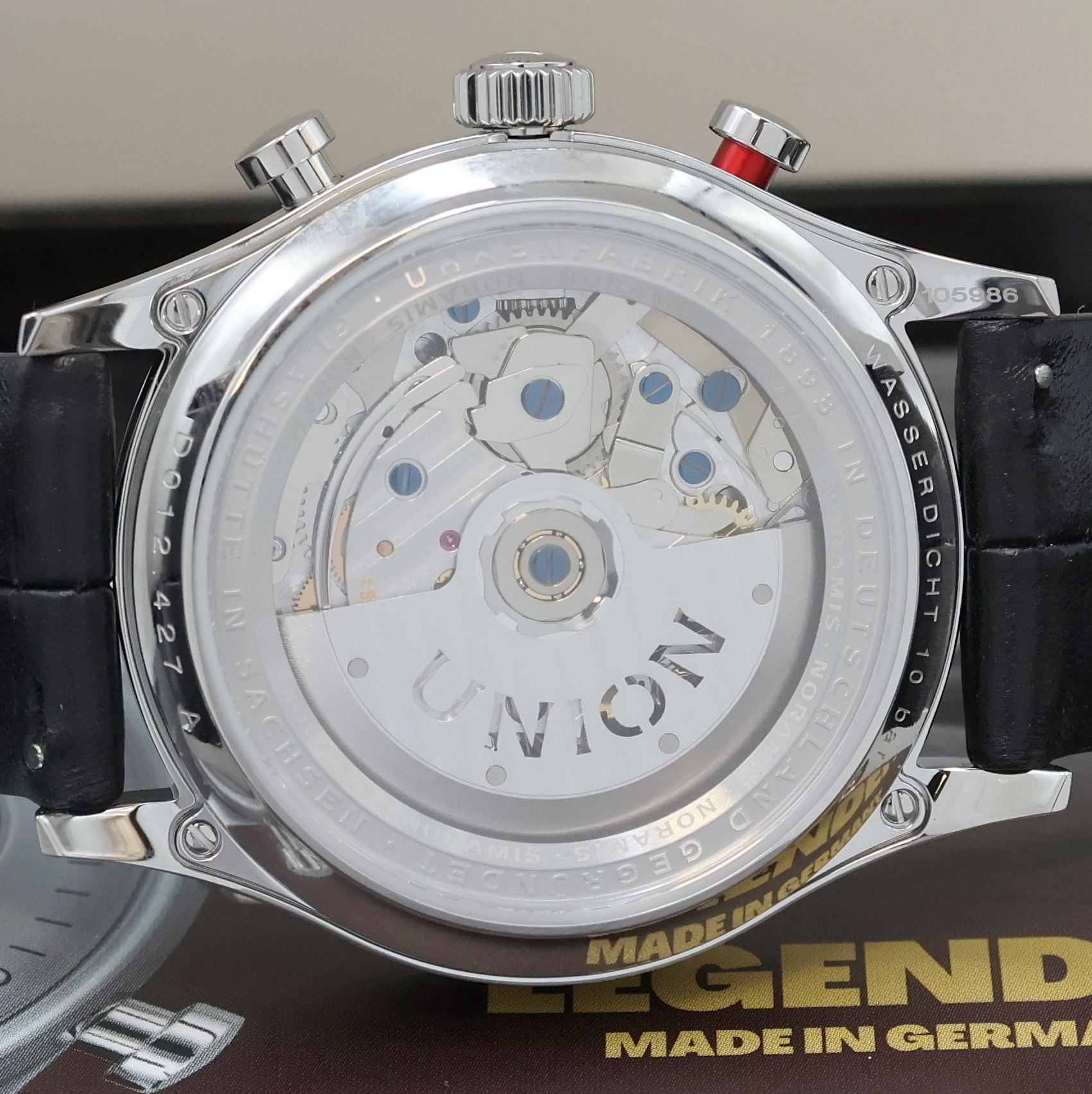 Detail e: UNION GLASHÜTTE nahezu neuwertiger Armbandchronograph Sonderedition Paul Pietsch Referenz D012.427.16.082.00, Automatik, Edelstahlgeh. inkl. orig. ...