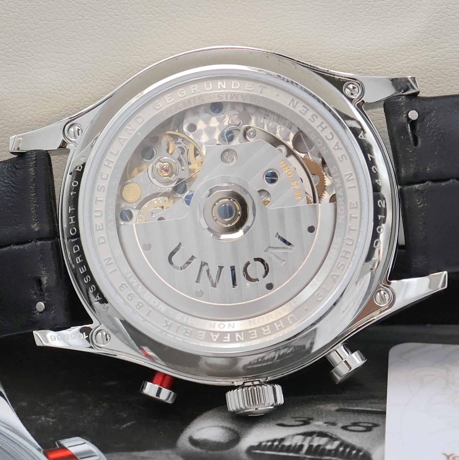 Detail f: UNION GLASHÜTTE nahezu neuwertiger Armbandchronograph Sonderedition Paul Pietsch Referenz D012.427.16.082.00, Automatik, Edelstahlgeh. inkl. orig. ...