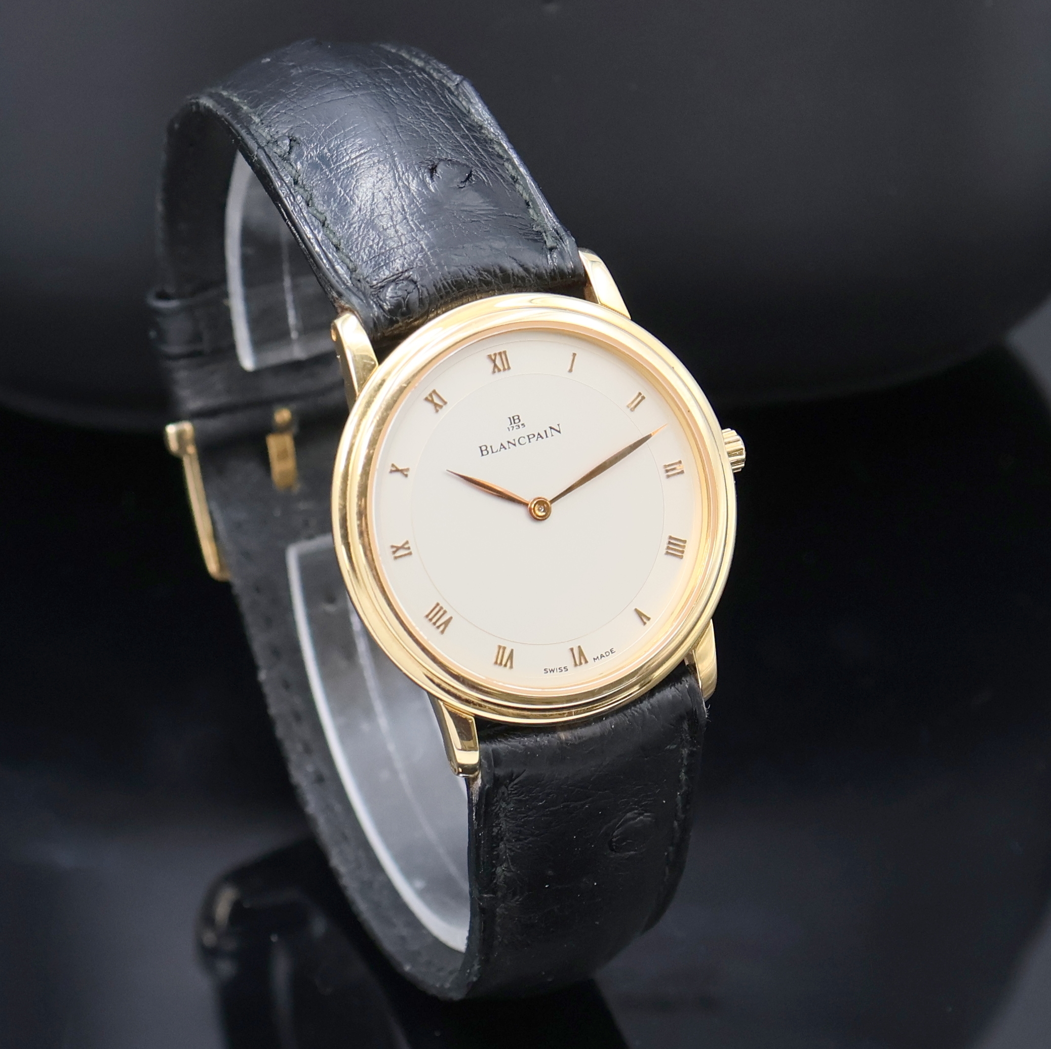 Detail b: BLANCPAIN Villeret Ultra Slim Armbanduhr in RG 750/000, Schweiz 1990er Jahre, Automatik, beids. vergl. Gehäuse inkl. Lederband m. orig. RG 750/000 ...