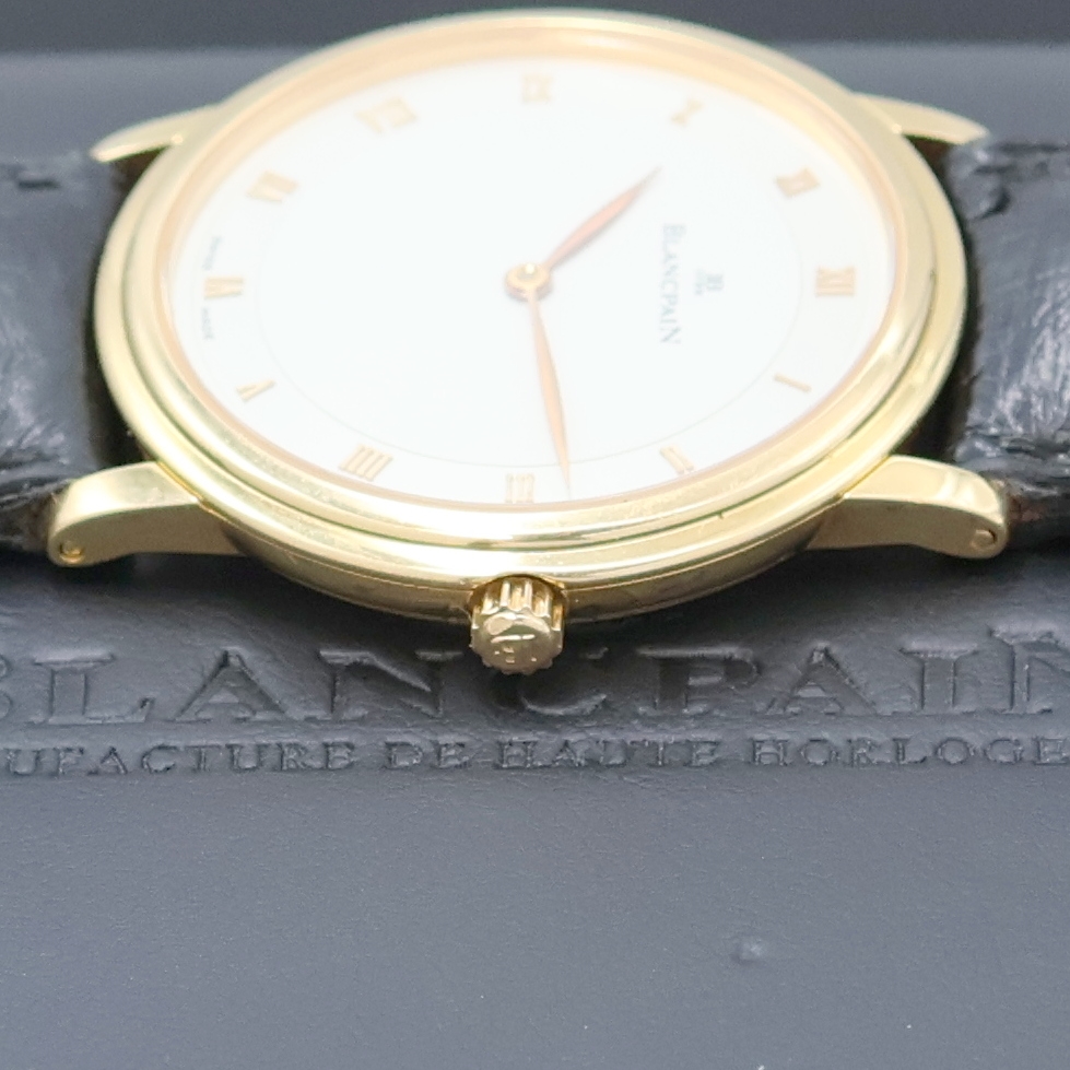 Detail d: BLANCPAIN Villeret Ultra Slim Armbanduhr in RG 750/000, Schweiz 1990er Jahre, Automatik, beids. vergl. Gehäuse inkl. Lederband m. orig. RG 750/000 ...