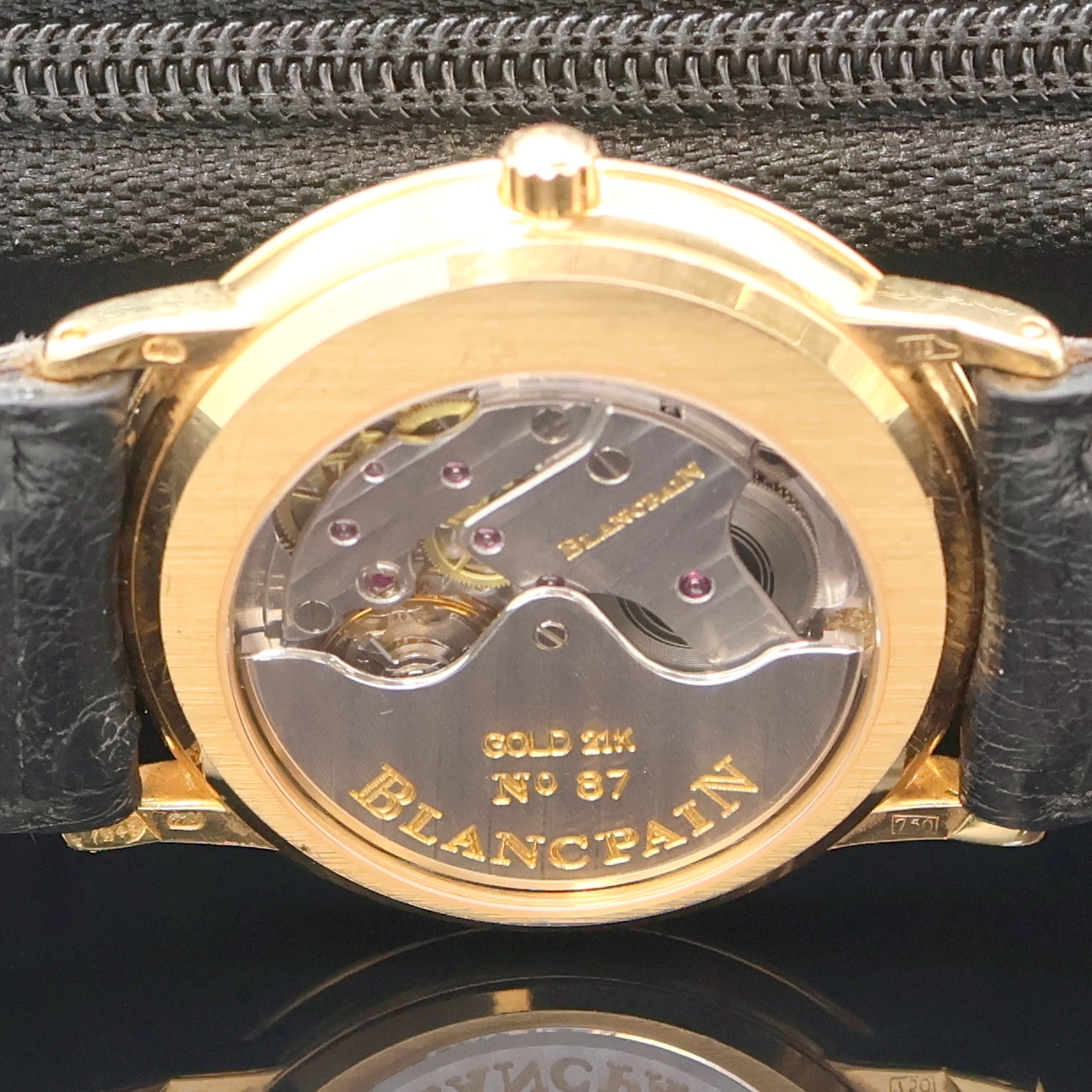 Detail e: BLANCPAIN Villeret Ultra Slim Armbanduhr in RG 750/000, Schweiz 1990er Jahre, Automatik, beids. vergl. Gehäuse inkl. Lederband m. orig. RG 750/000 ...
