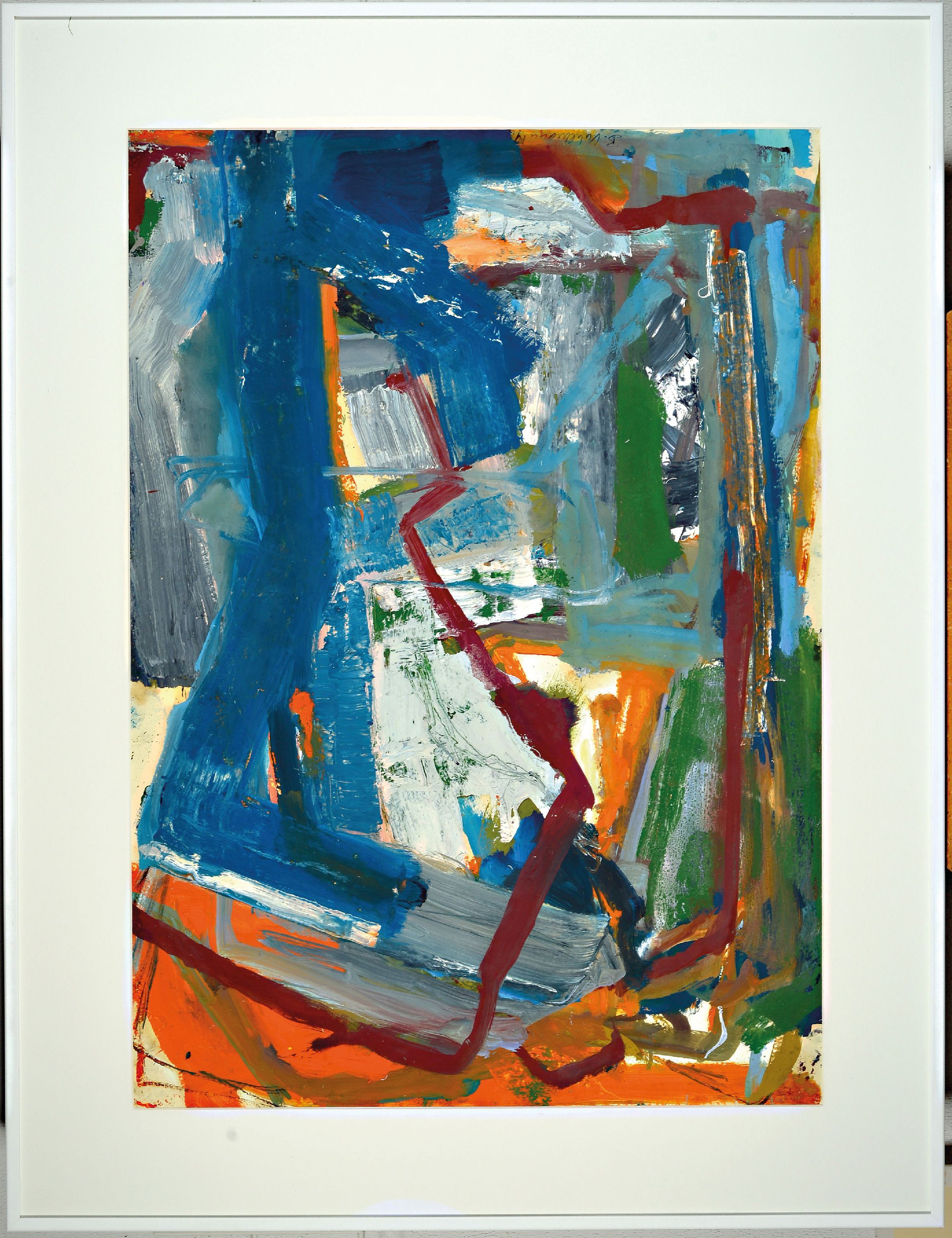 Detail k: Bruno Kuhlmann, geb. 1963, Räume II, Öl/Papier, links unten sign und dat.90, ca. 85x61cm, PP, u.Gl., R. ca. 108x82cm