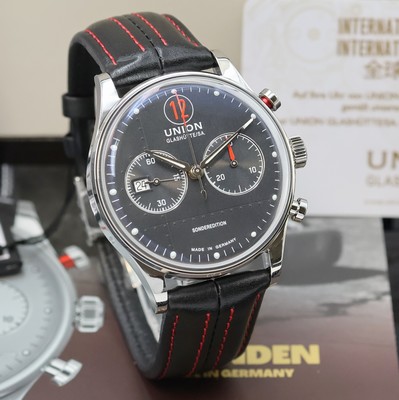 27027000b - UNION GLASHÜTTE nahezu neuwertiger Armbandchronograph Sonderedition Paul Pietsch ...