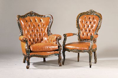 27027033b - Chesterfield-Sitzgruppe, nach altem Vorbild, 20. Jh., Holz nussbaumfarben gebeizt, ...