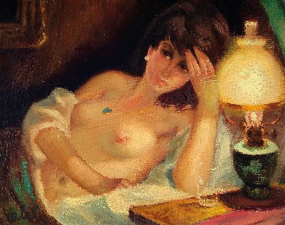 Image Valeh, Pseudonym des Helmut Wanschap, 1911 Berlin-1987 Kusel, liegender Halbakt, ...