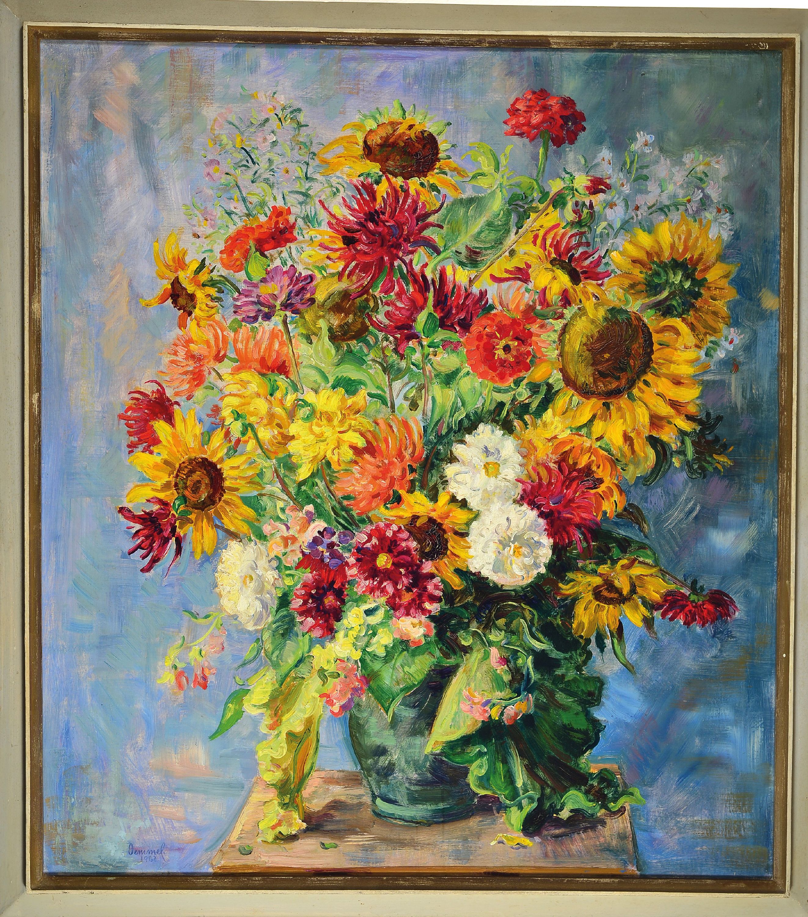 Detail k: Willibald Demmel, 1914-1989, prächtiges Blumenstillleben, Öl/Lwd, links unten sign. und dat. 90x80cm, R. ca. 99x89cm