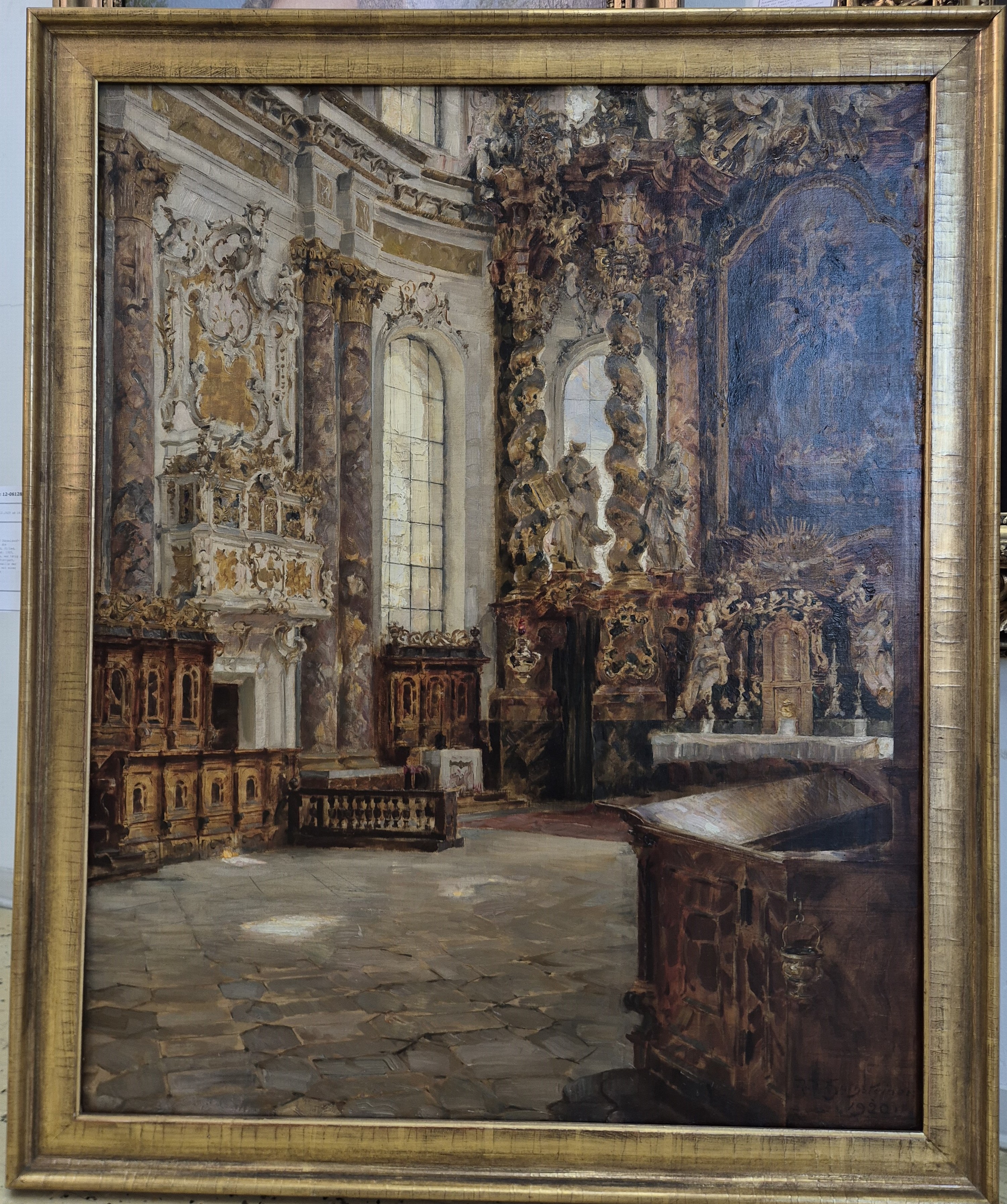 Detail a: Rudolf Huthsteiner, 1855 Düsseldorf-1935 Stuttgart, Blick in die Klosterkirche Fürstenfeld, Öl/Lwd, rechts unten sign. und dat. 1920, 102x83cm, R. ...