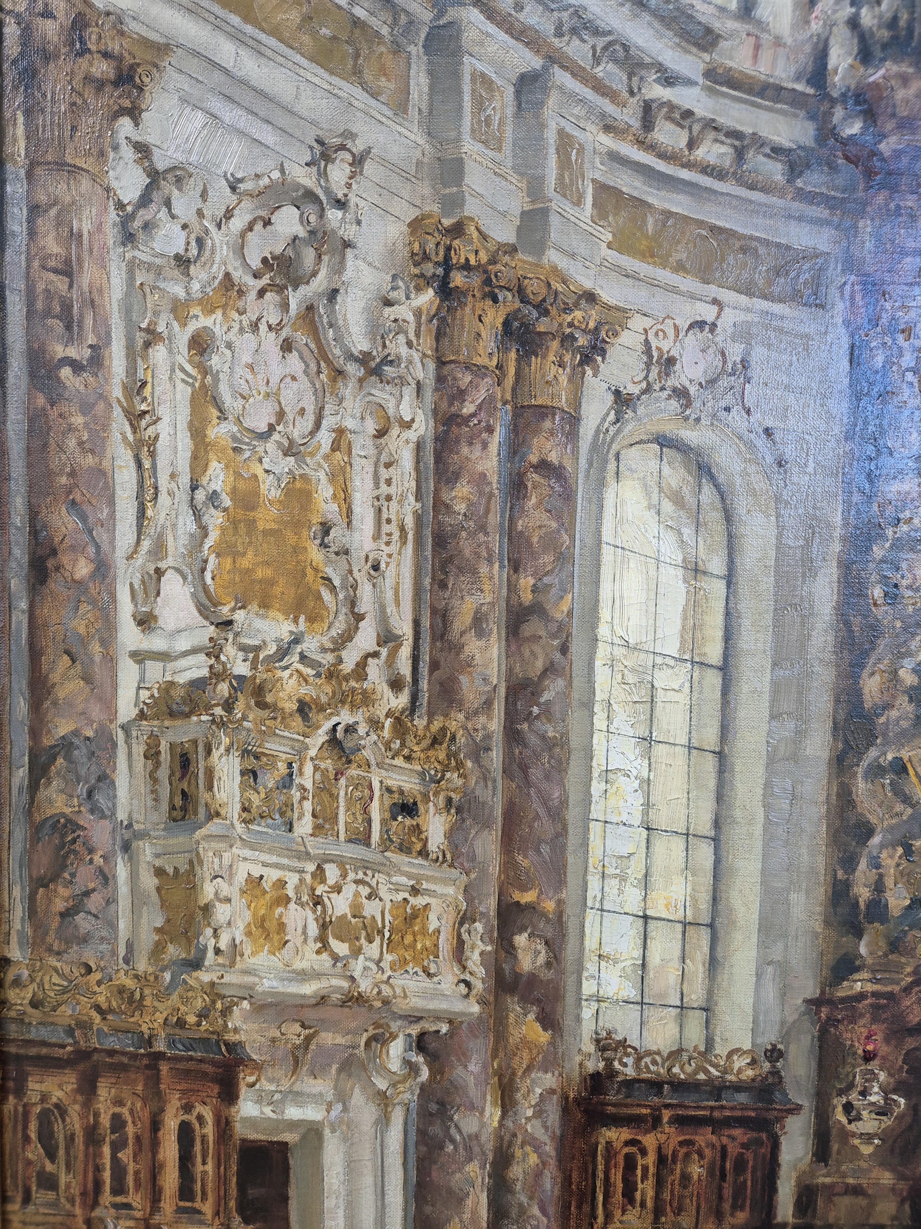 Detail e: Rudolf Huthsteiner, 1855 Düsseldorf-1935 Stuttgart, Blick in die Klosterkirche Fürstenfeld, Öl/Lwd, rechts unten sign. und dat. 1920, 102x83cm, R. ...