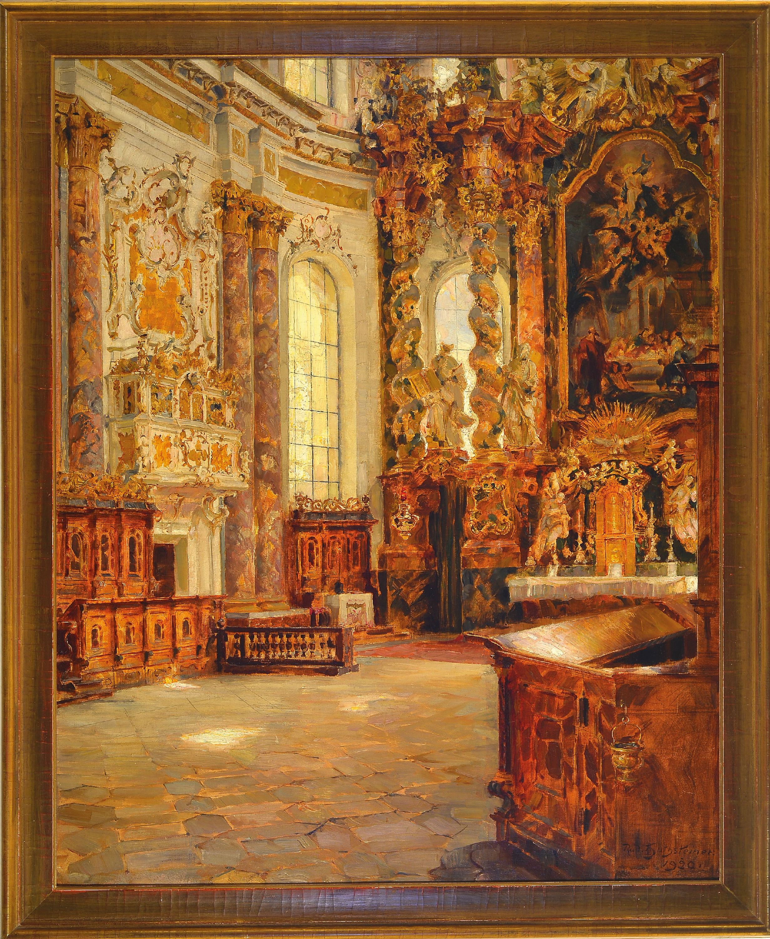 Detail k: Rudolf Huthsteiner, 1855 Düsseldorf-1935 Stuttgart, Blick in die Klosterkirche Fürstenfeld, Öl/Lwd, rechts unten sign. und dat. 1920, 102x83cm, R. ...