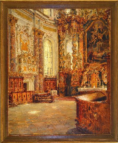 27027126k - Rudolf Huthsteiner, 1855 Düsseldorf-1935 Stuttgart, Blick in die Klosterkirche ...