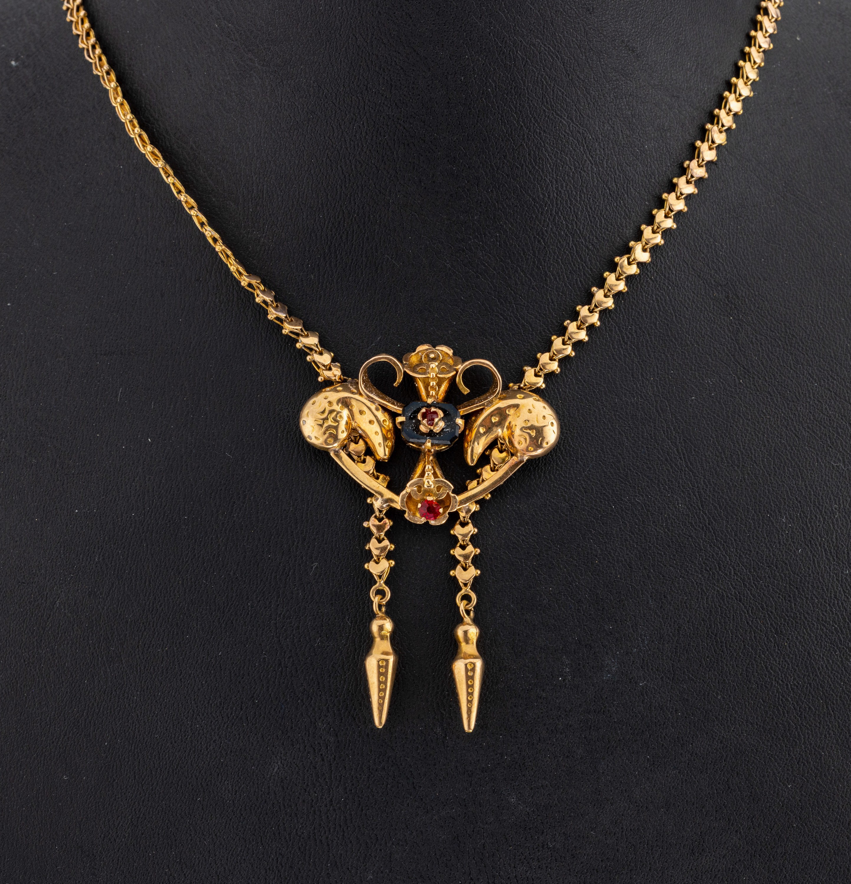 Image 27027203 - 14 kt Gold Collier, um 1830-40, GG 585/000 gepr., geschwungenes Mittelteil, hohl ...