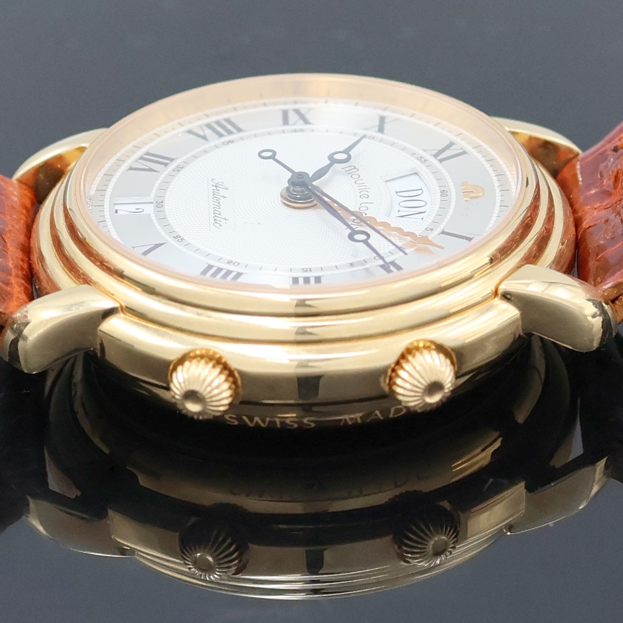 Detail d: MAURICE LACROIX seltener, auf 999 Stück limitierter Armbandwecker in RoseG 750/000 Referenz 45393, Schweiz um 2000, Automatik, beids. vergl. Geh., ...