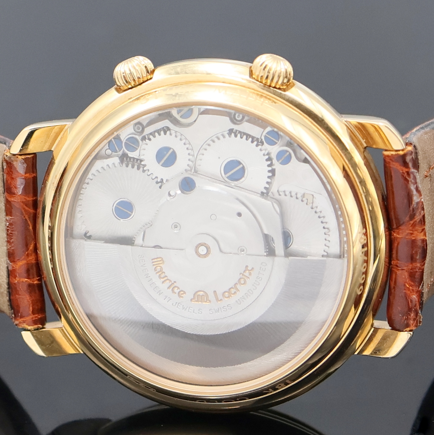 Detail e: MAURICE LACROIX seltener, auf 999 Stück limitierter Armbandwecker in RoseG 750/000 Referenz 45393, Schweiz um 2000, Automatik, beids. vergl. Geh., ...