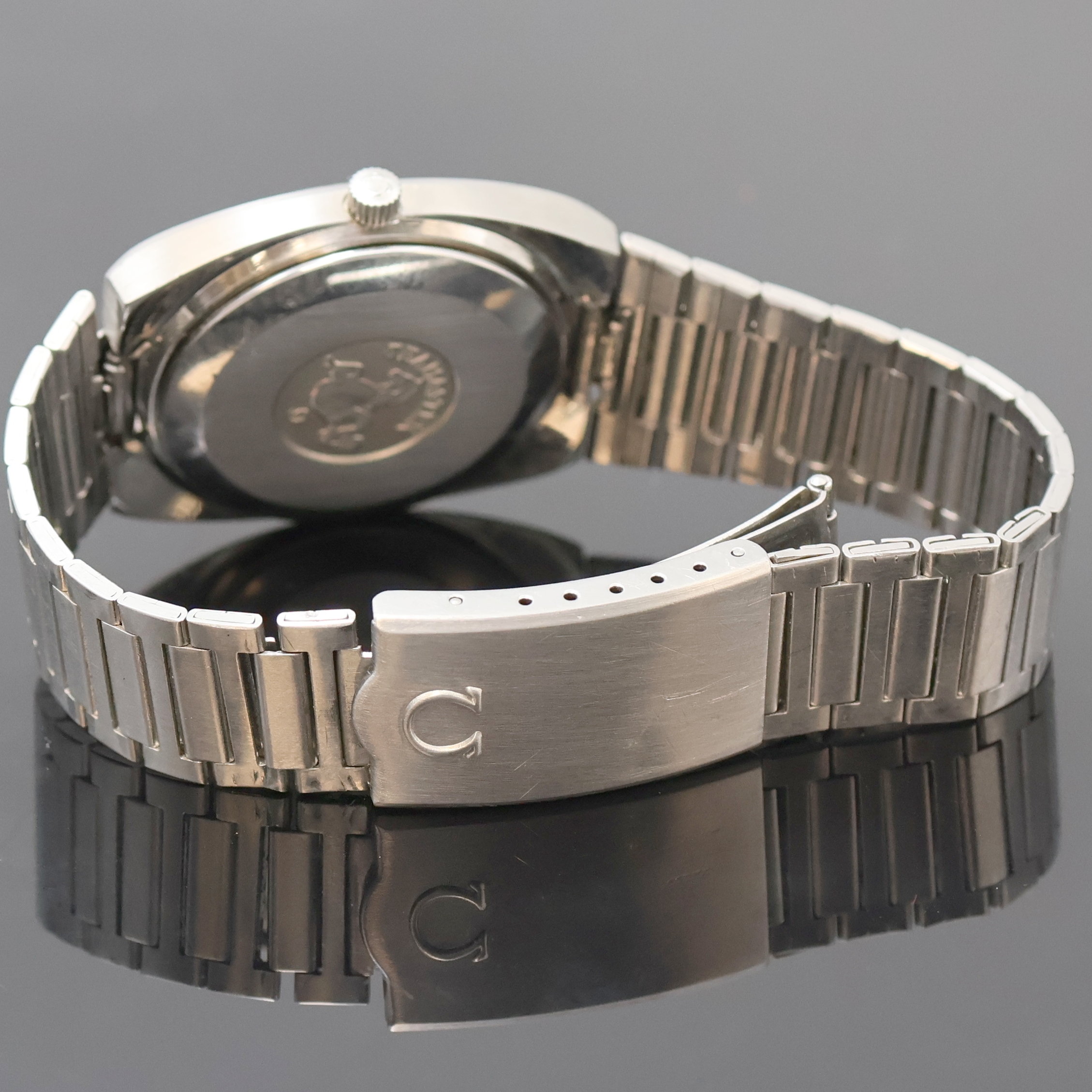 Detail c: OMEGA Seamaster Herrenarmbanduhr Referenz 166.0207/366.0843, Schweiz um 1979, Automatik, Boden m. Seepferdchenlogo aufgedr., blaues Zifferbl. m. ...