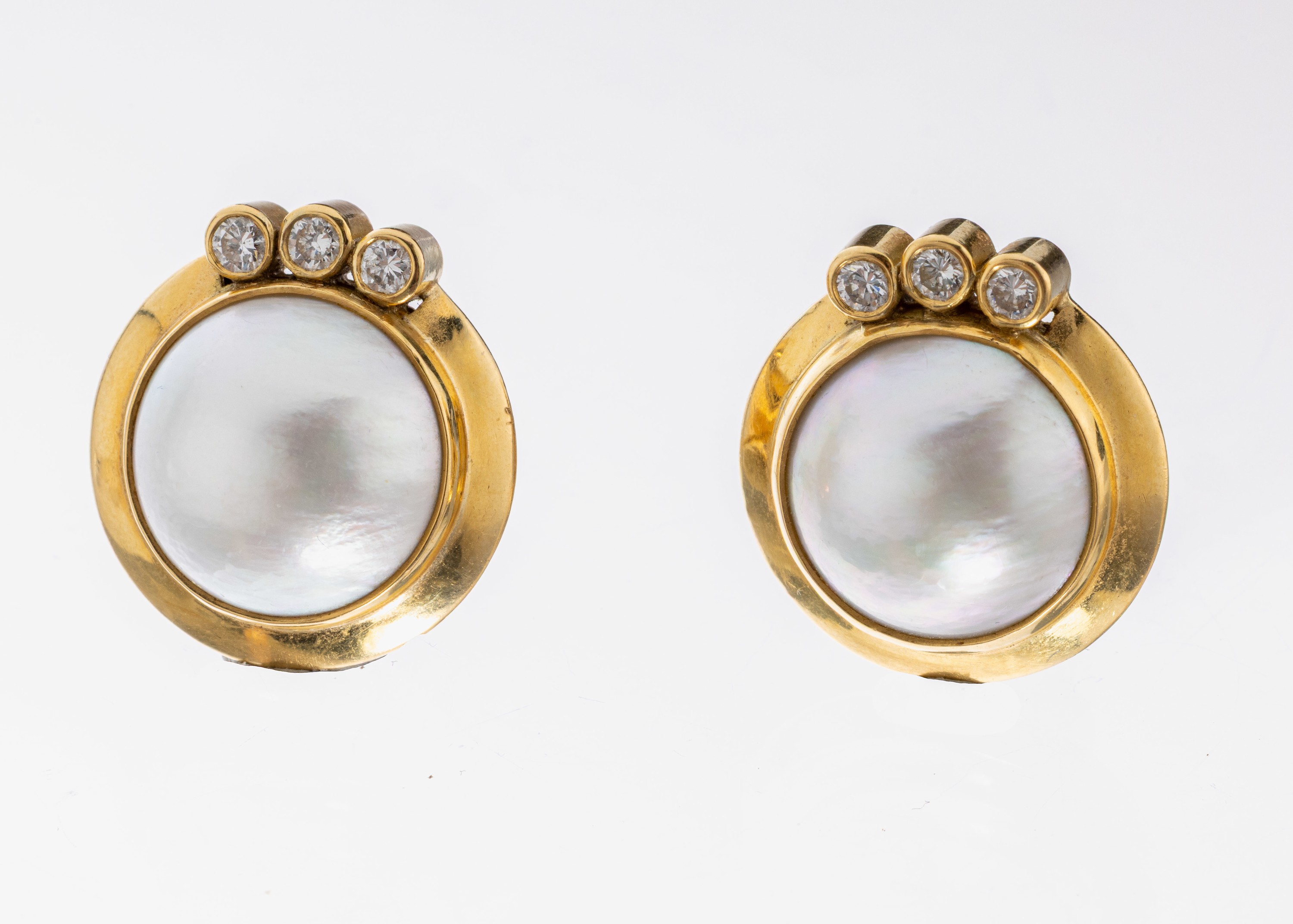 Image 27027247 - Paar 14 kt Gold Perl-Brillant-Ohrstecker, GG 585/000, 2 weiße Mabeperlen, D. ca. 16 ...