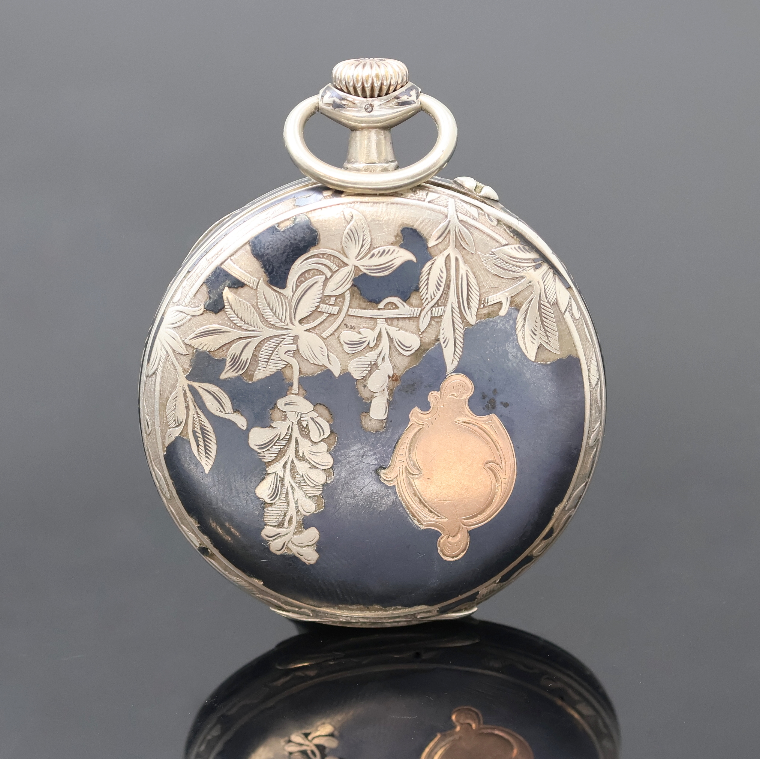 Detail a: IWC Herrentaschenuhr in Tula-Silber, Schweiz um 1909, offenes Geh. mit Tula-Einlage teilw. fehlend, Emailzifferbl. mit arab. Zahlen riss., gebl. ...