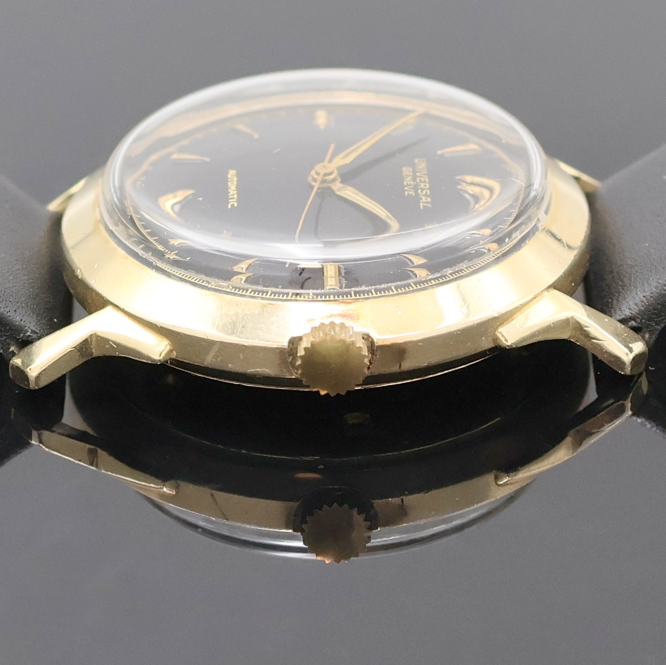 Detail c: UNIVERSAL Herrenarmbanduhr Kaliber 138SS in 14k Gold Filled, Schweiz/USA um 1950, Hammerautomatik, 2-tlg. Geh., verschr. Boden m. Namensgravur, ...