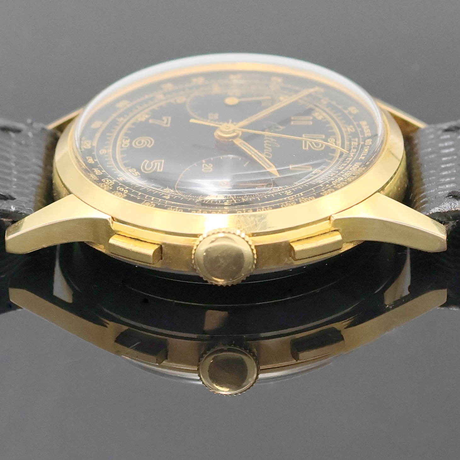 Detail c: BREITLING Herrenchronograph Referenz 1159 48 im vergoldeten Gehäuse, Schweiz um 1950, Handaufzug, 3-tlg. Geh., Lünette u. Stahlboden aufgedr., ...