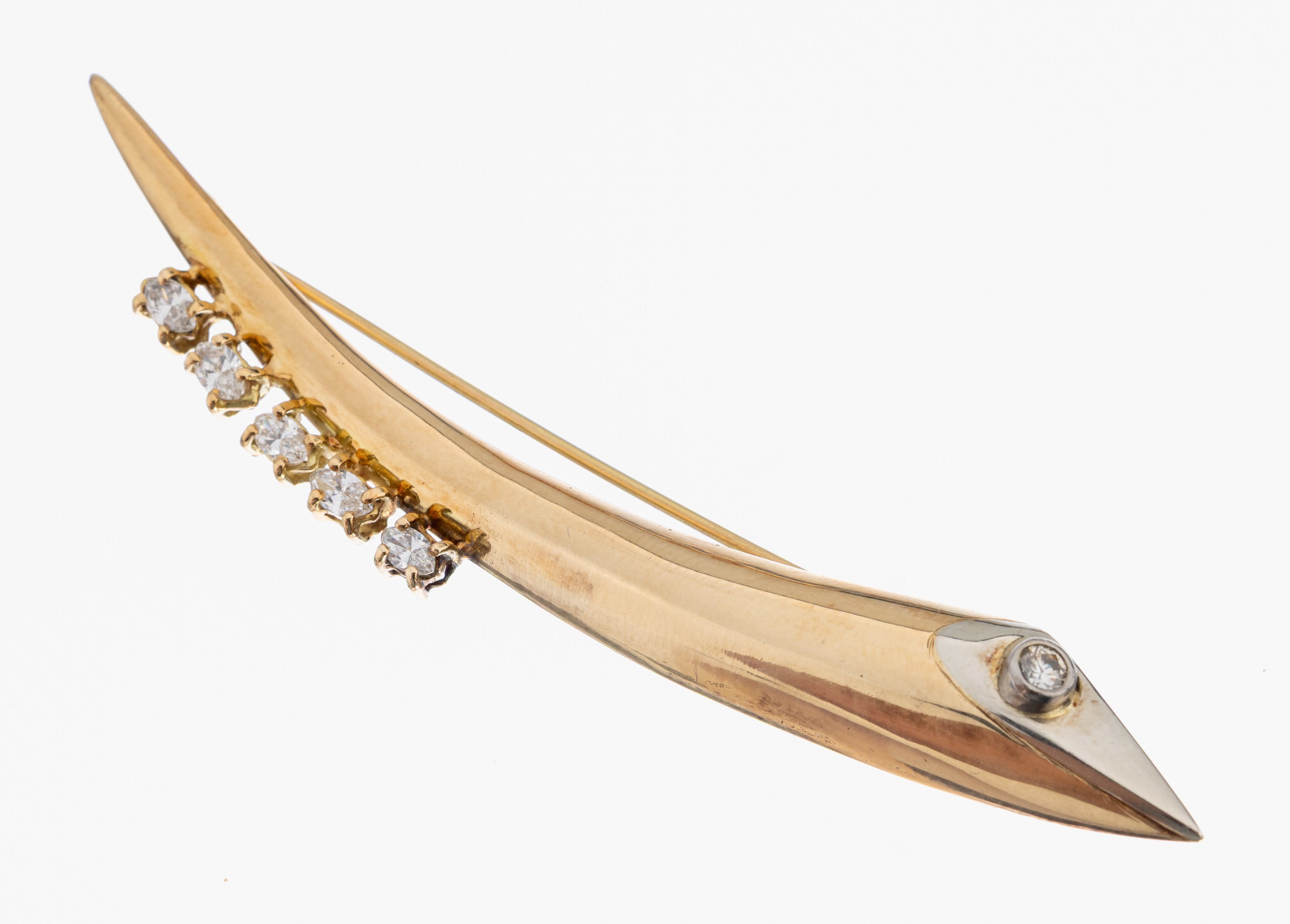 Image 27027257 - 14 kt Gold Diamant-Brosche, GG 585/000, 5 Diamant-Navettes zus. ca. 0.80 ct Weiß/si, ...