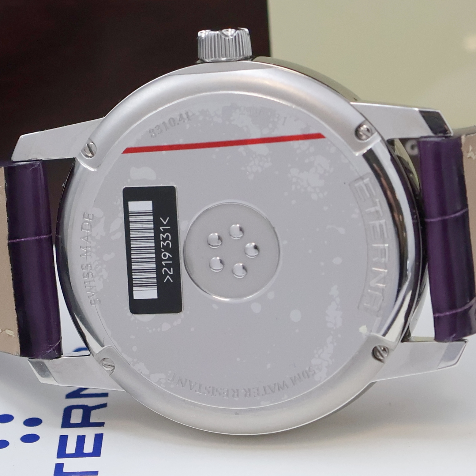 Detail e: ETERNA nahezu neuwertige große Herrenarmbanduhr in Stahl mit Box und Papier, Schweiz um 2020, Automatik, 2-tlg. Geh., Boden 4-fach verschr., silb. ...
