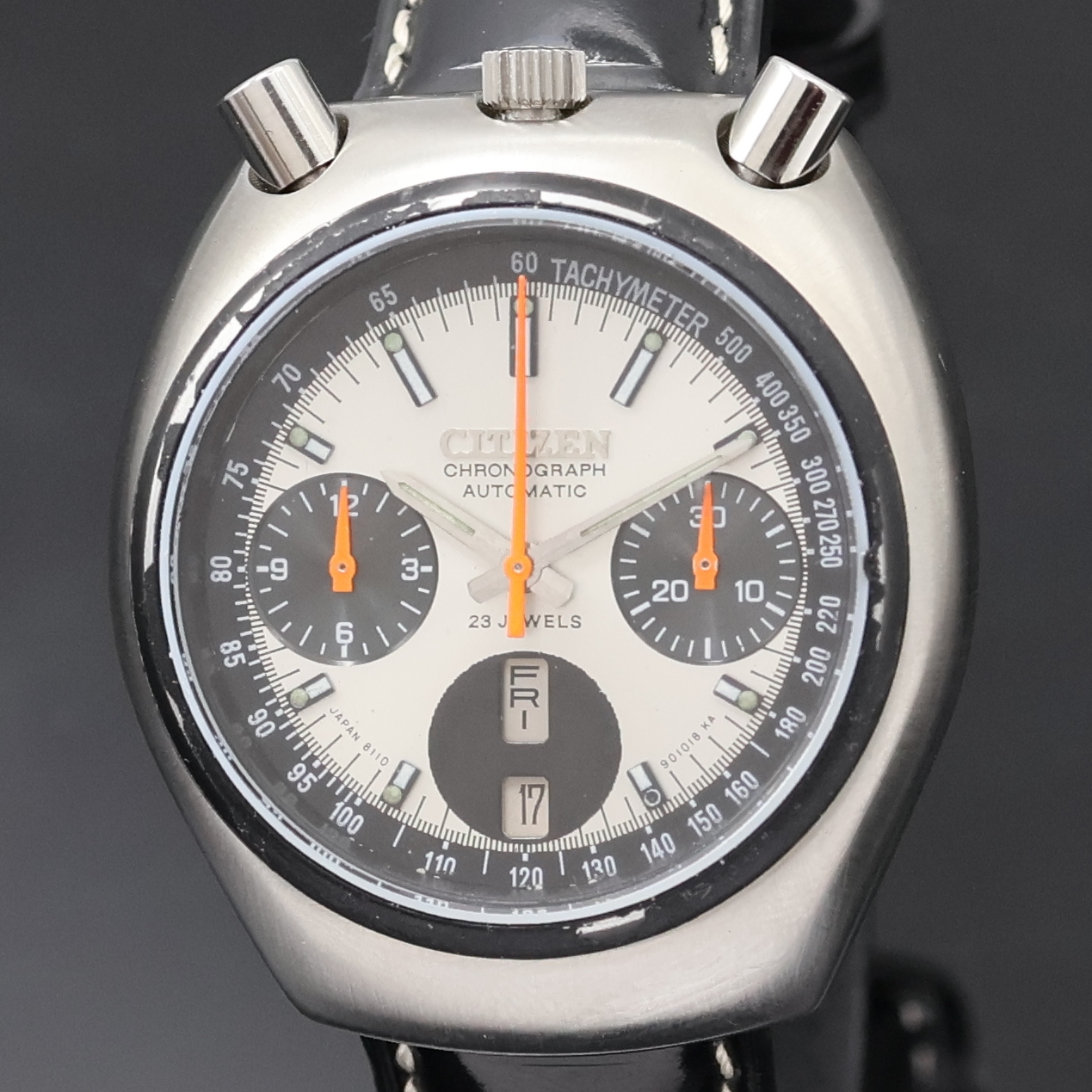 Detail a: CITIZEN "Bullhead" Flyback Armbandchronograph Referenz 4-901177 Y, Japan um 1970, Automatik, pultförmiges Stahlgeh., Boden geschr., orig. ...