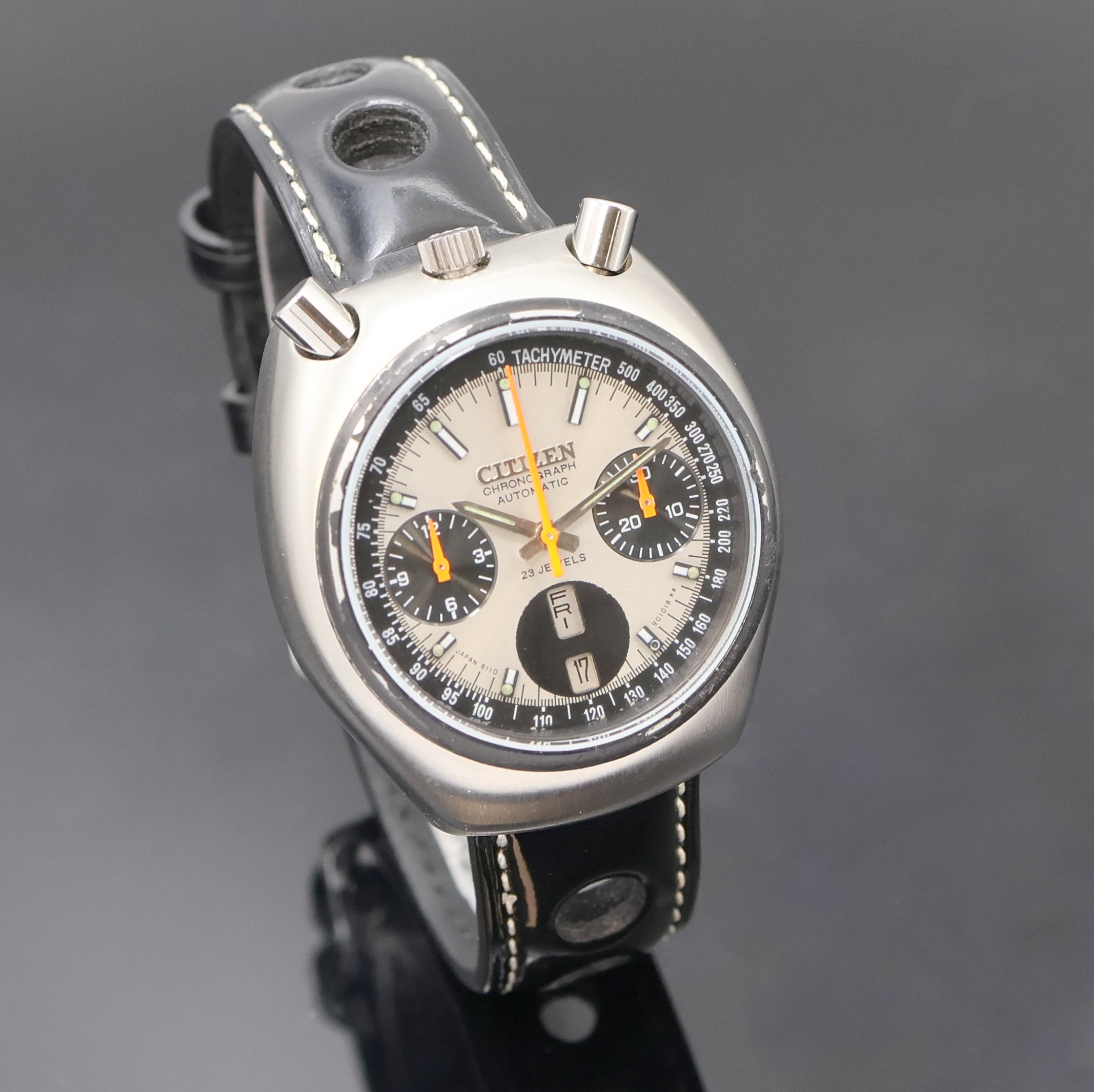 Detail b: CITIZEN "Bullhead" Flyback Armbandchronograph Referenz 4-901177 Y, Japan um 1970, Automatik, pultförmiges Stahlgeh., Boden geschr., orig. ...