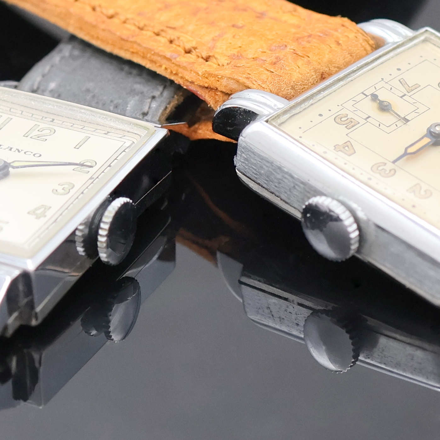 Detail d: Konvolut: 2 Armbanduhren, beide Handaufzug um 1940, verchr. Gehäuse, Edelstahlböden aufgedr., 1 x LANCO, silb. Zifferbl. m. arab. Std. fl., gebl. ...