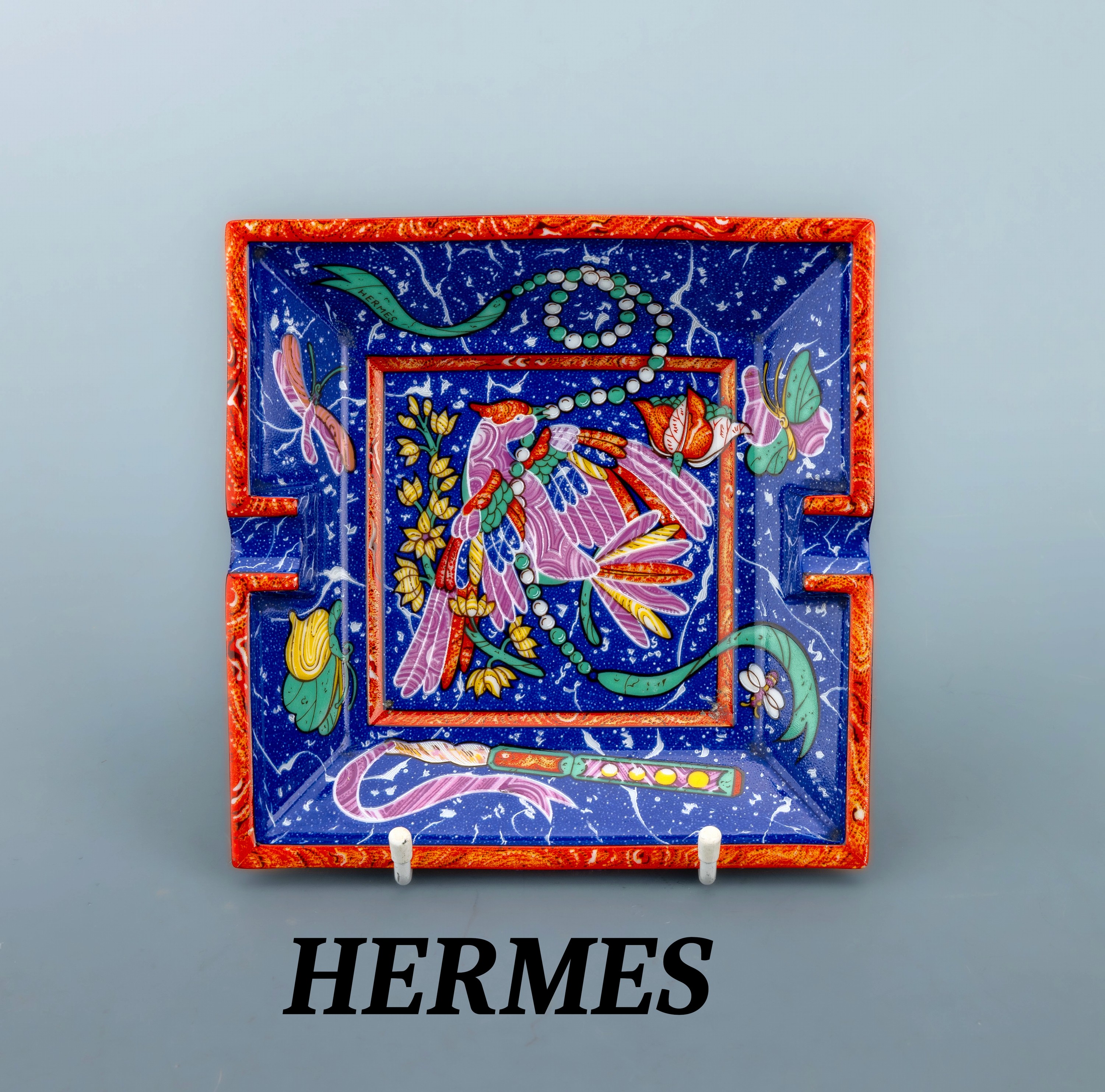 Image 27027298 - HERMES ashtray , white porcelain, blue ground with orangecoloured edge, presentation of ...