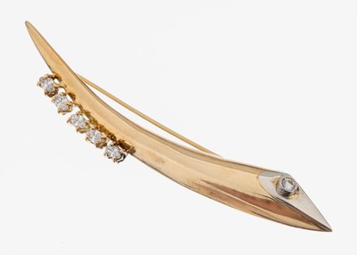 Image 14 kt Gold Diamant-Brosche, GG 585/000, 5 Diamant-Navettes zus. ca. 0.80 ct Weiß/si, ...