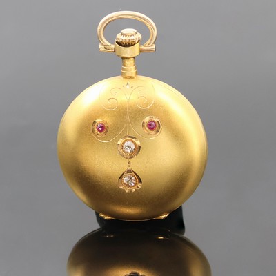 27027258a - Damensavonette in GG 585/000 mit Diamanten und Rubinen, Schweiz um 1890, 3-Deckel ...