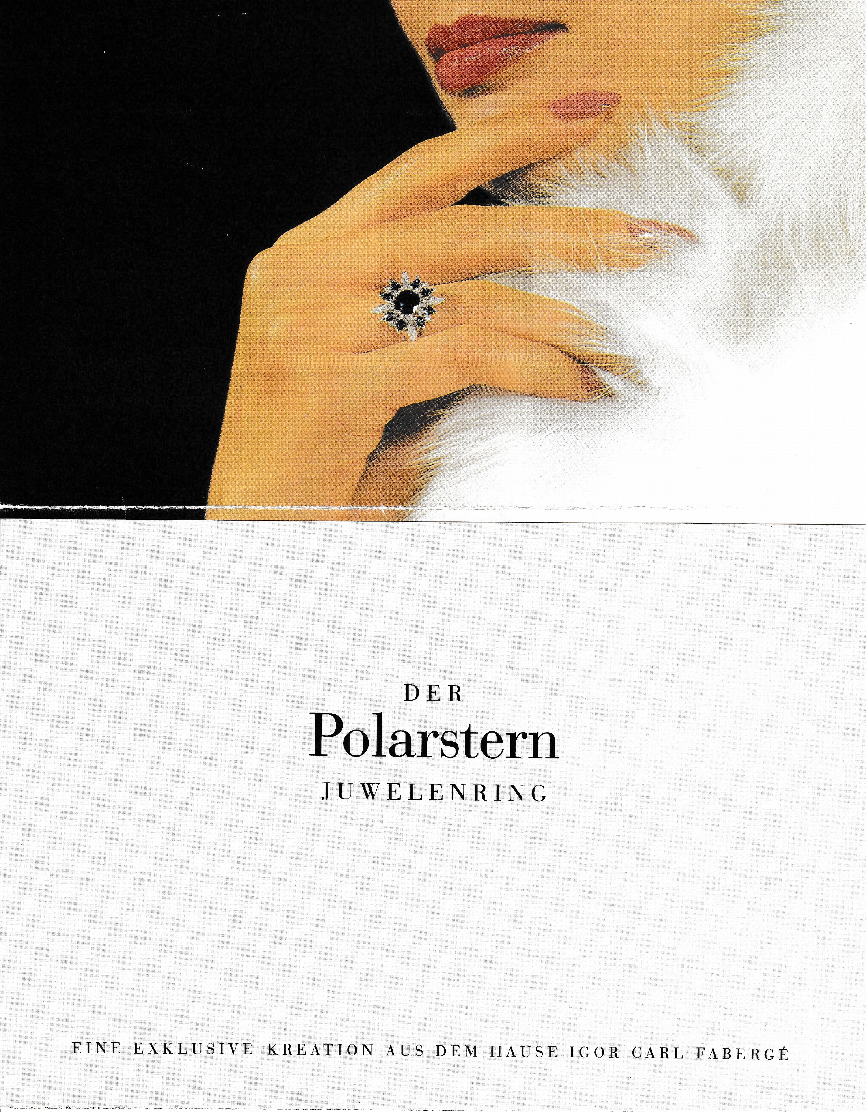 Detail b: 18 kt Gold FABERGE Saphir-Diamant-Ring, WG 750/000, Modell Polarstern, FABERGE NEW YORK, mittig rundfacett. Saphir ca. 1.0 ct, 8 facett. ...