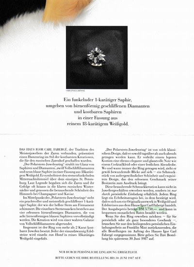 27027395a - 18 kt Gold FABERGE Saphir-Diamant-Ring, WG 750/000, Modell Polarstern, FABERGE NEW ...