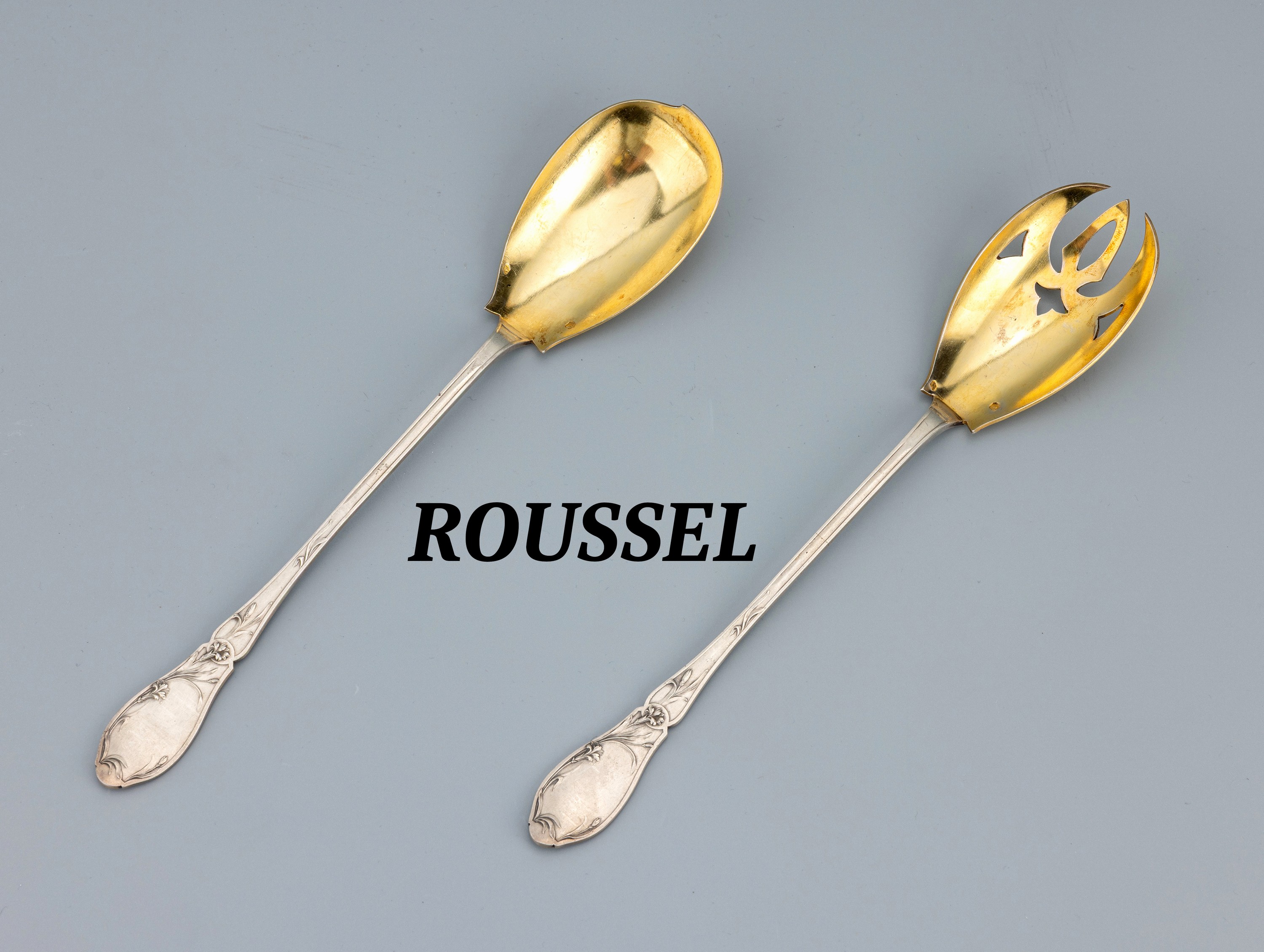 Image 27027427 - 2-teiliges Salatvorlegebesteck, Frankreich um 1900, Jugendstil, 950er Silber, ...