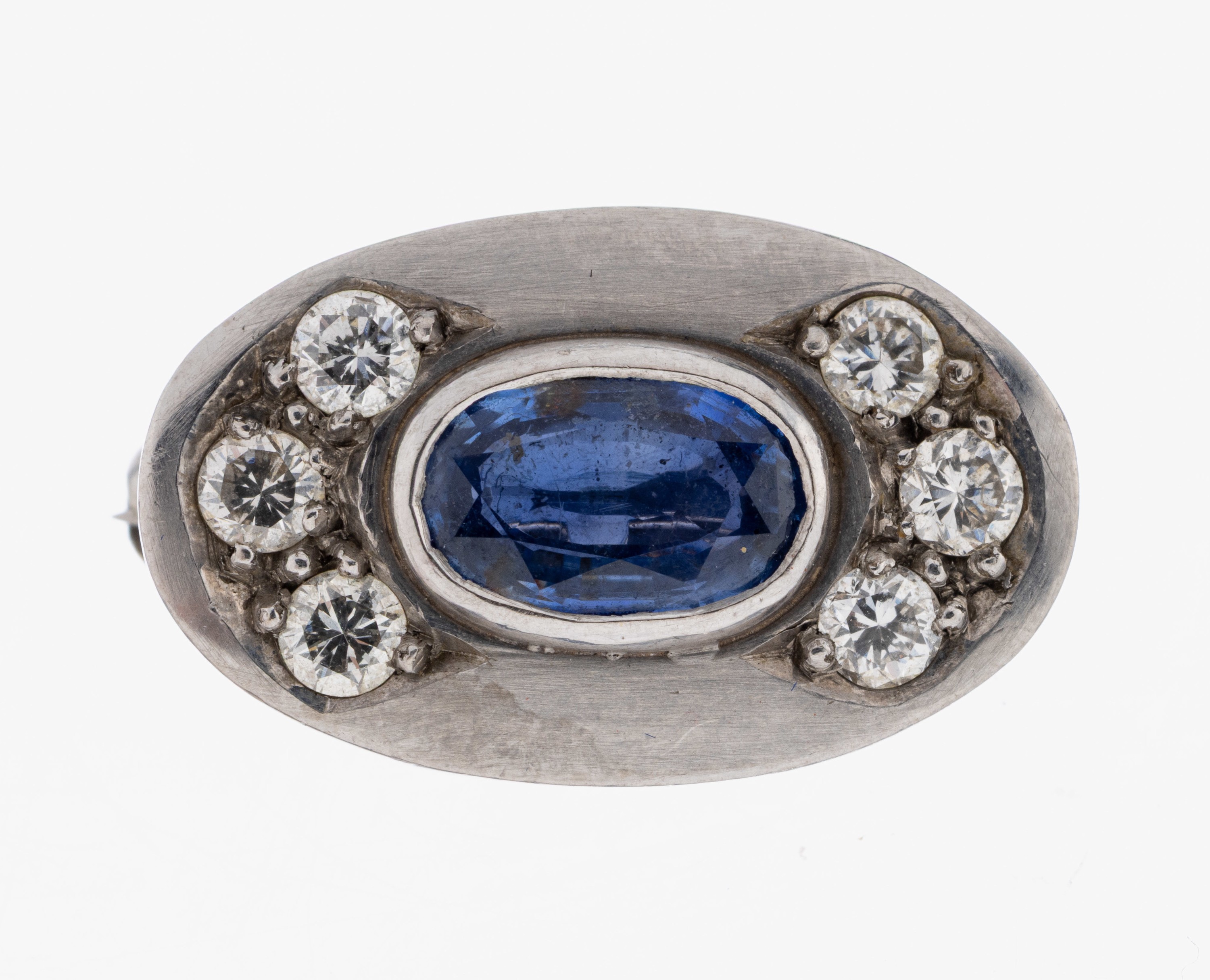 Image 27027435 - 14 kt Gold Saphir-Brillant-Brosche, WG 585/000, ovalfacett. Saphir ca. 1.0 ct, 6 ...