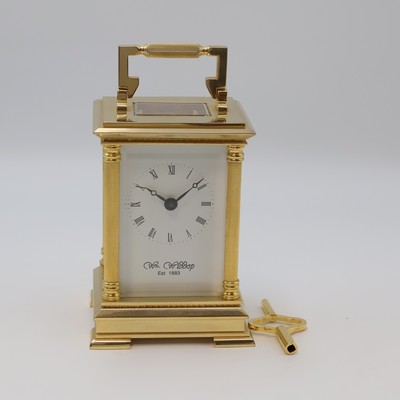 Image WM. WIDDOP vergoldete 8 Tage Reiseuhr, um 1980, Schlüsselaufzug, verg. Geh. 5-fach ...