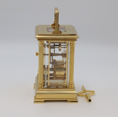 27027411b - WM. WIDDOP vergoldete 8 Tage Reiseuhr, um 1980, Schlüsselaufzug, verg. Geh. 5-fach ...