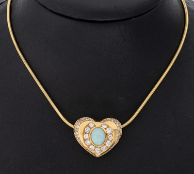 Image 18 kt gold opal-brilliant-pendant , YG 750/000, heart, oval opal-cabochon approx. 2.0ct, ...