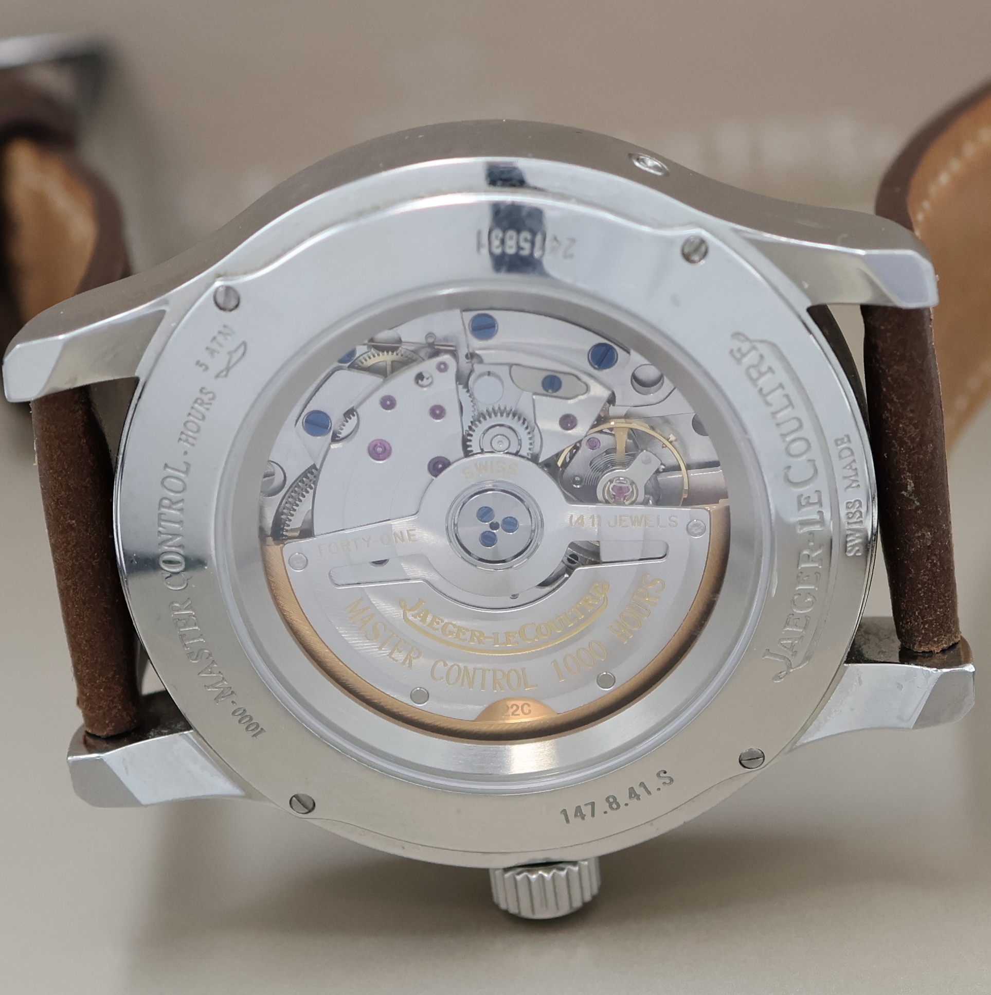 Detail f: Jaeger-LeCoultre Master Calender Armbanduhr mit Vollkalender in Stahl Referenz 147.8.41 S, Schweiz lt. Kopie des orig. Papiers verk. 2009, beids. ...