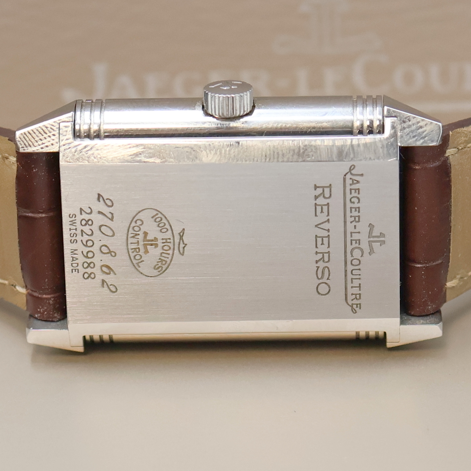 Detail f: Jaeger-LeCoultre Reverso Grande Taille Armbanduhr Referenz 270.8.62 in Stahl, Schweiz um 2014, Handaufzug, Wendegeh. rückseitig m. Mandala-Grav., ...