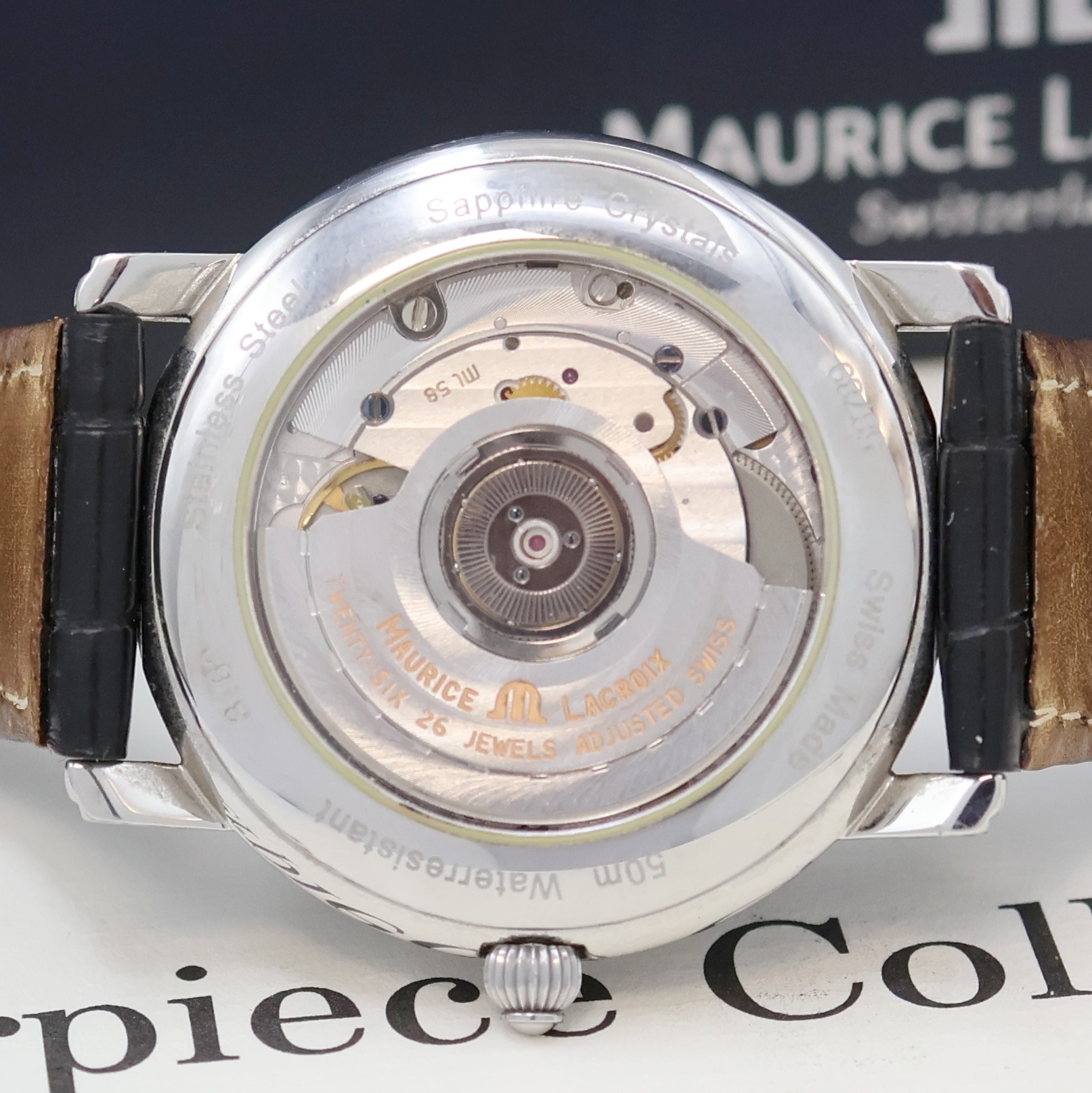 Detail f: MAURICE LACROIX Masterpiece Herrenarmbanduhr in Stahl, Schweiz lt. orig. Papier verk. 2000, Automatik, beids. vergl. Geh., Boden aufgedr., schwarz. ...