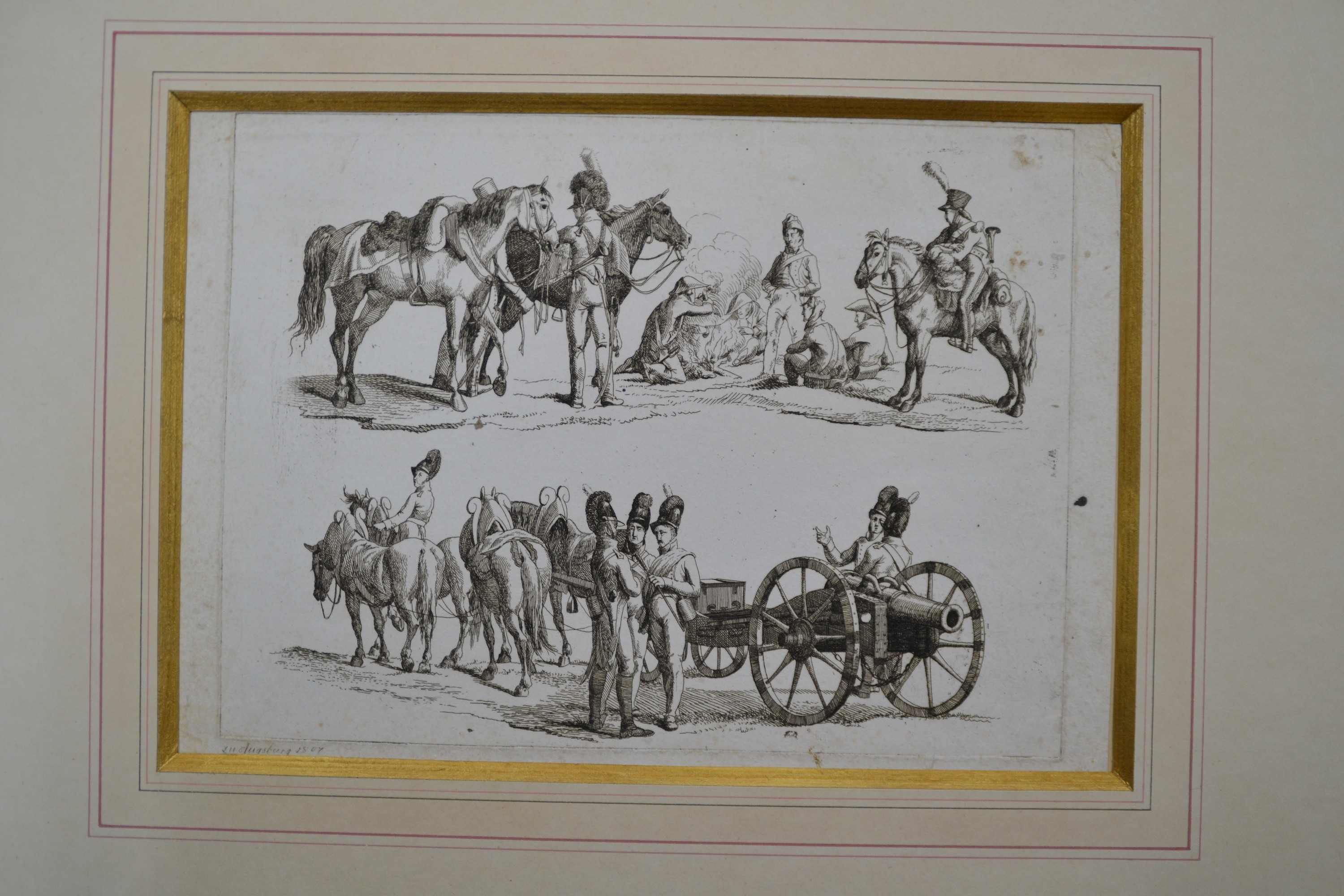 Detail b: Albrecht Adam, 1786 Nördlingen-1862 München, Konvolut aus 5 Radierungen: 2 Tränkeszenen sowohl mit Pferden und Knechten als auch mit Kühen und ...